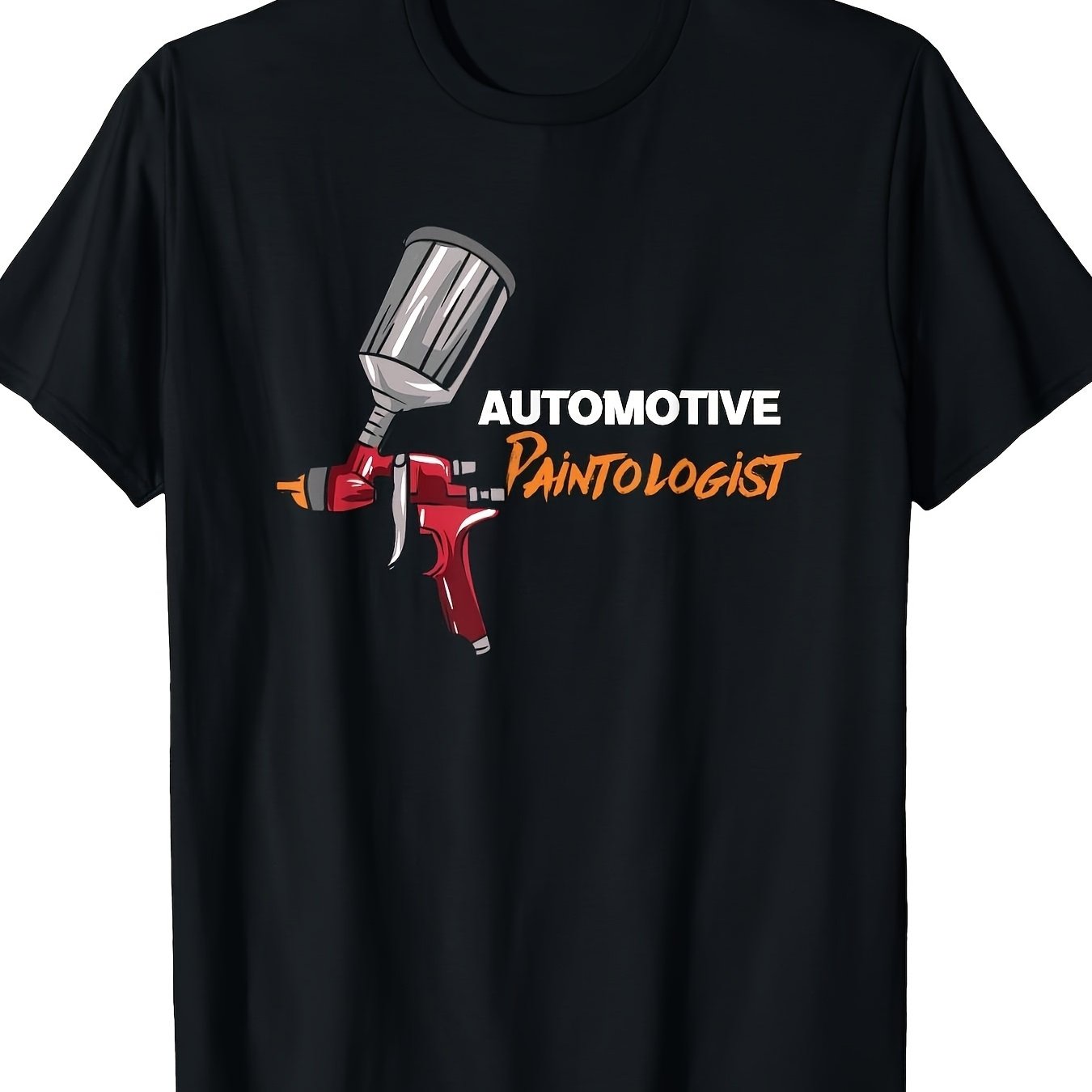 TEMU Men's Automotive Paint Spray T-shirt - Black Casual Graphic Tee, Designed By Automotive Painters, Short Sleeve, Suitable For Any Season