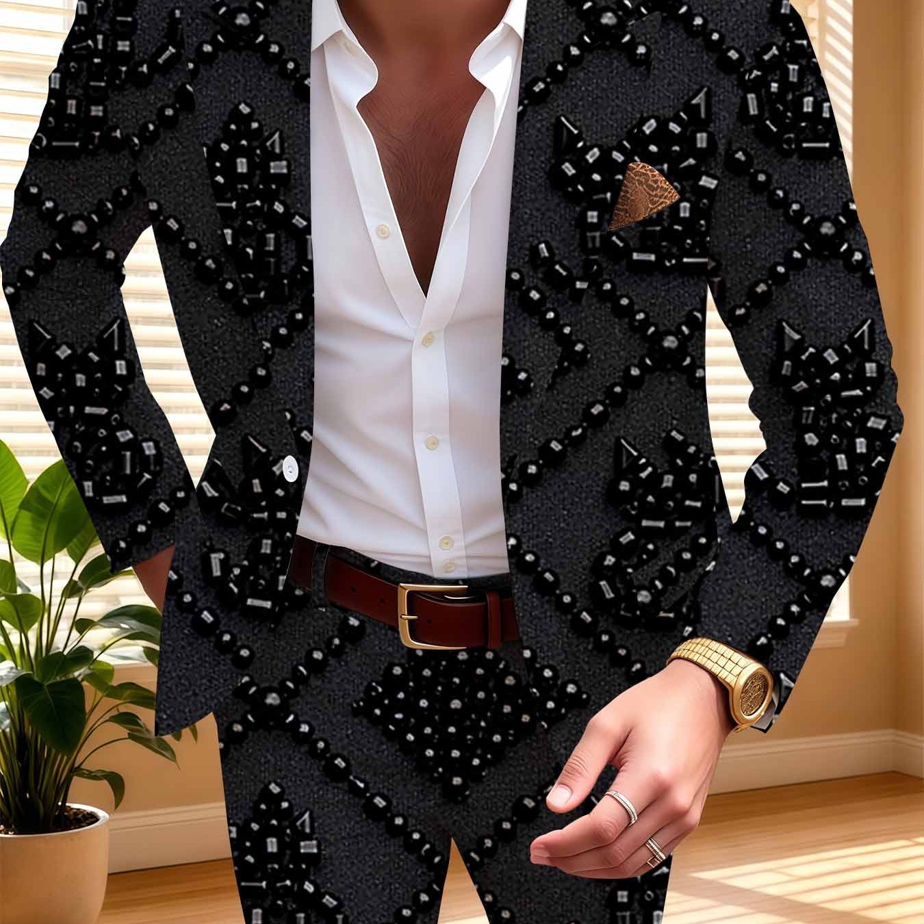 Image of Men's Casual Blazer Long Sleeve Notched Lapel Suit Multi-functional Business Casual Daily Wear Jacket