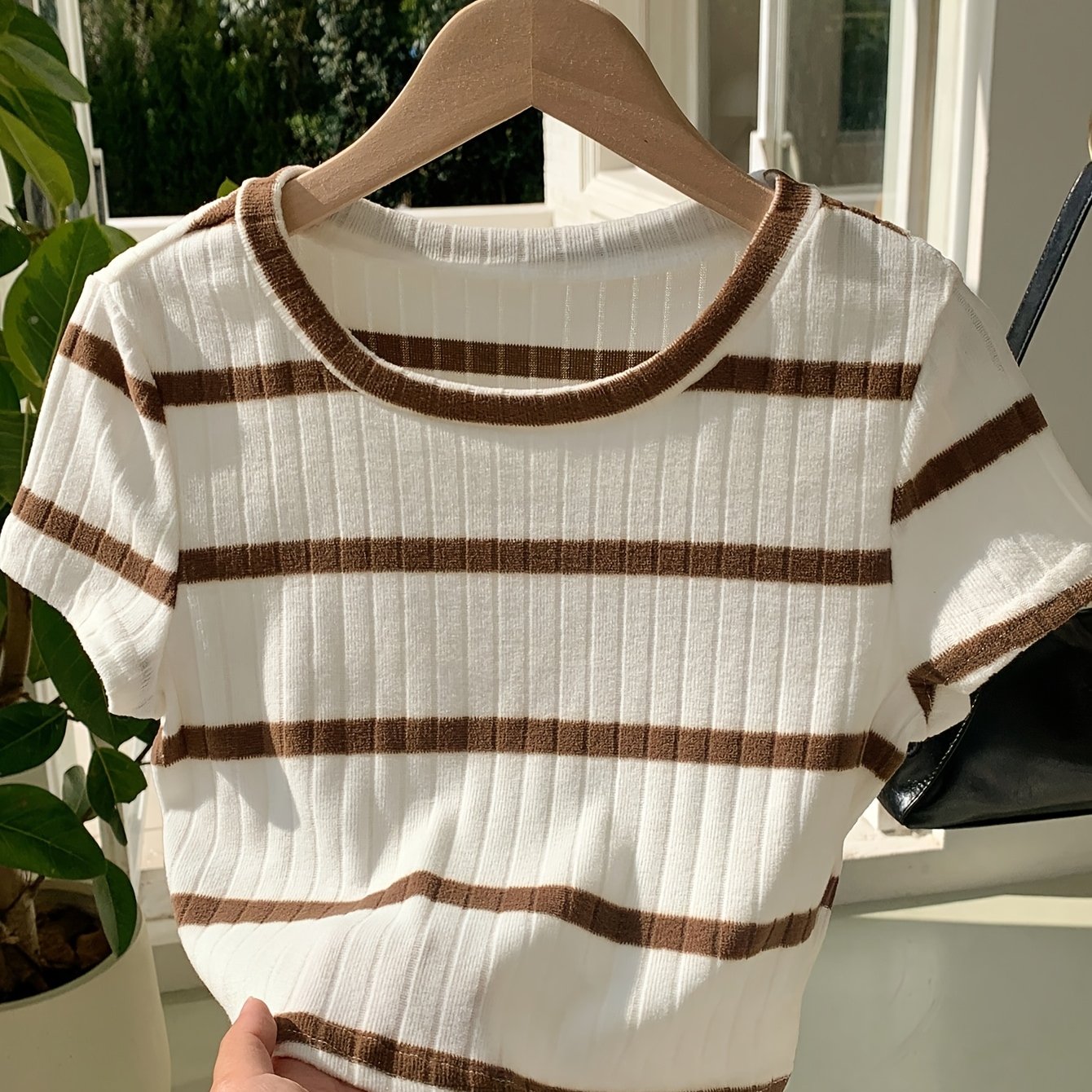 E-shop Damens Fashion Gestreiftes Rundhals Kurzarm T-Shirt