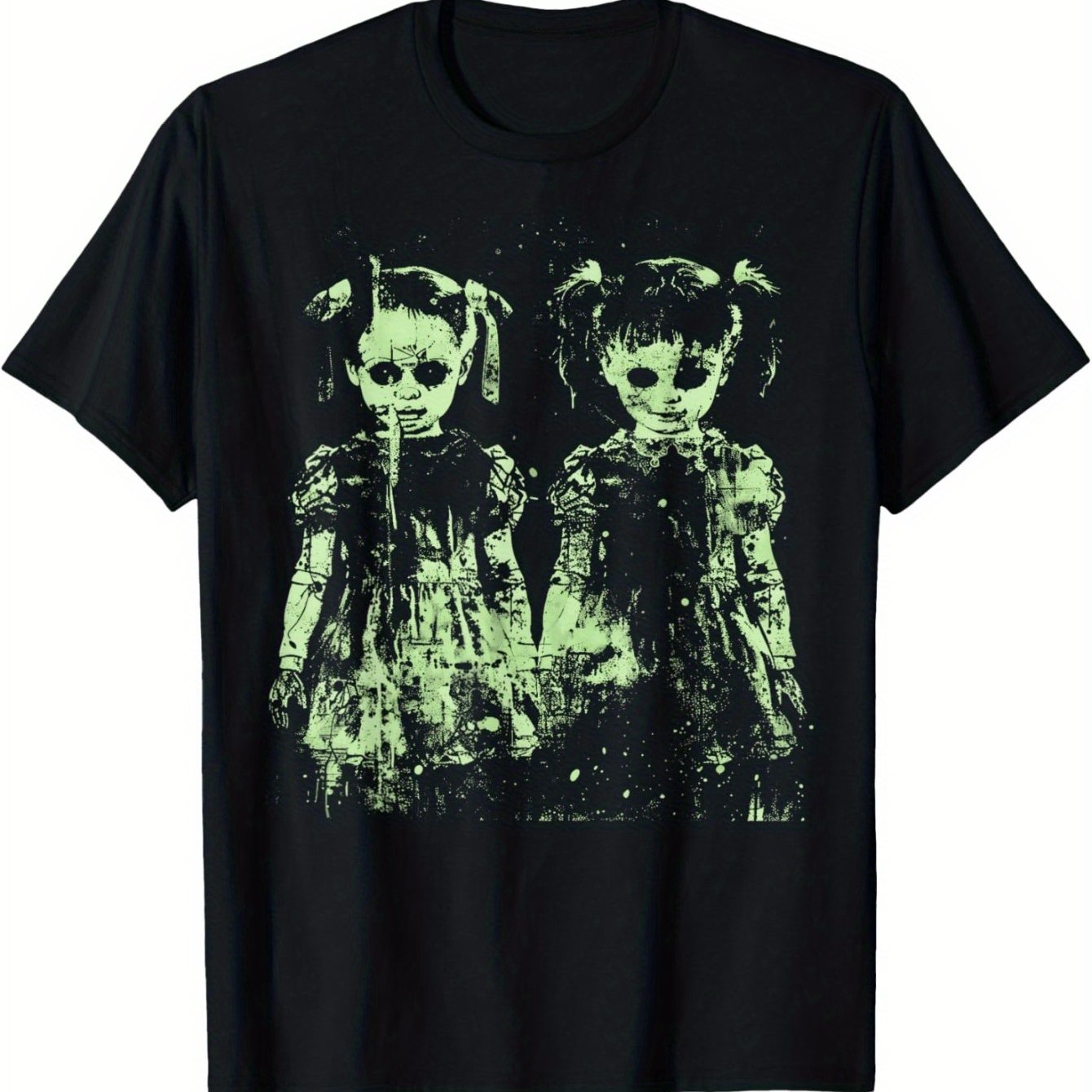 TEMU Haunted Green Alt Scary T-shirt