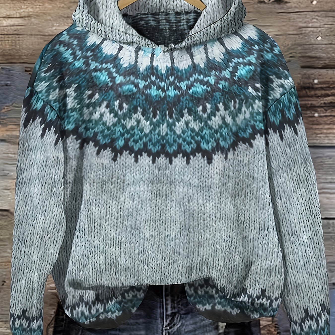 Image of Winter Women's Sweater Elegant Hooded Sweatshirt Jacquard Chunky Elegant Fashion Comfortable Casual Retro Commuting Soft Slim Fit Pullover Gift Zllz