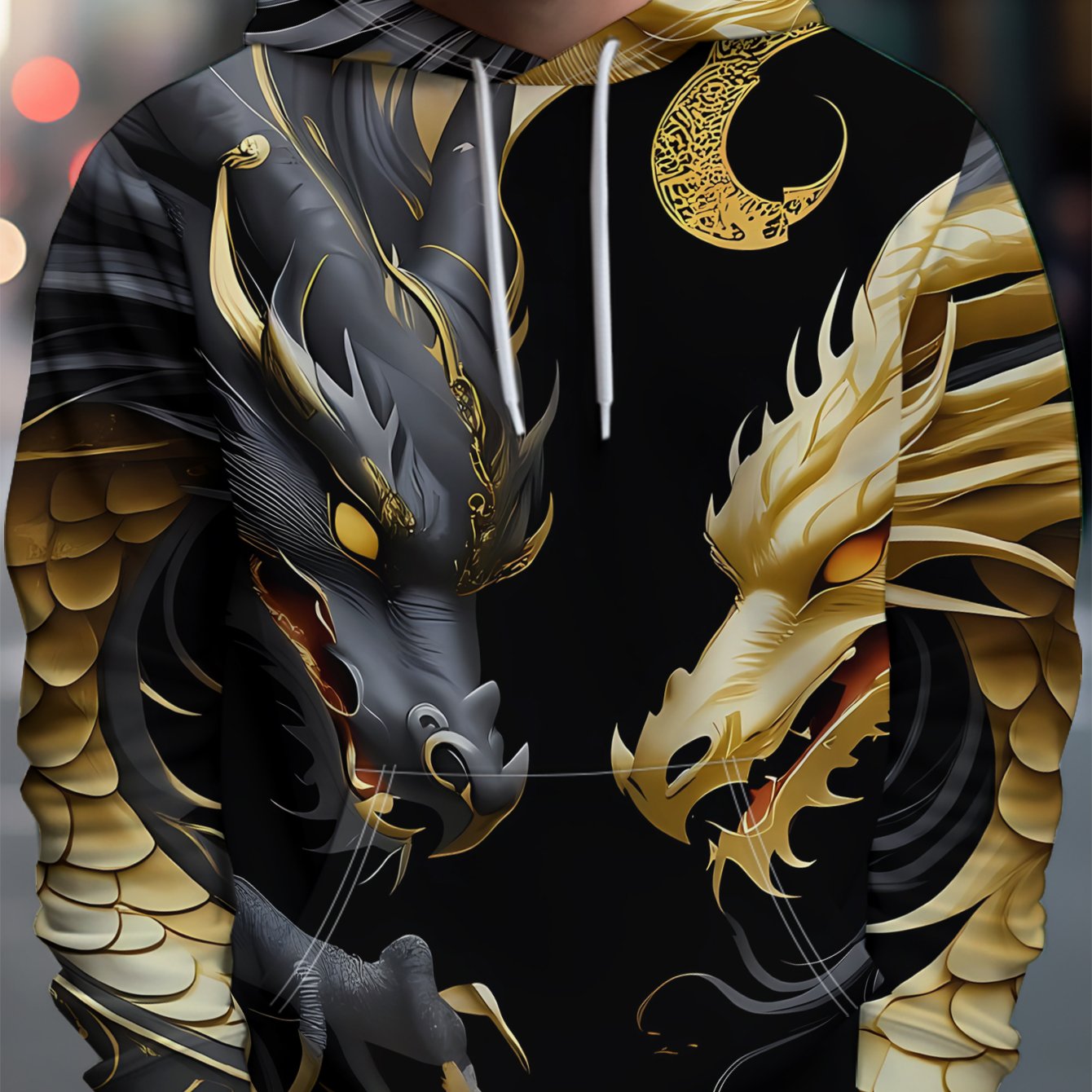 TEMU Men's Casual Hoodie Featuring And Facing , With Scales And A Motif In The Background. Suitable For Daily And Casual Gatherings, This Loose-fit