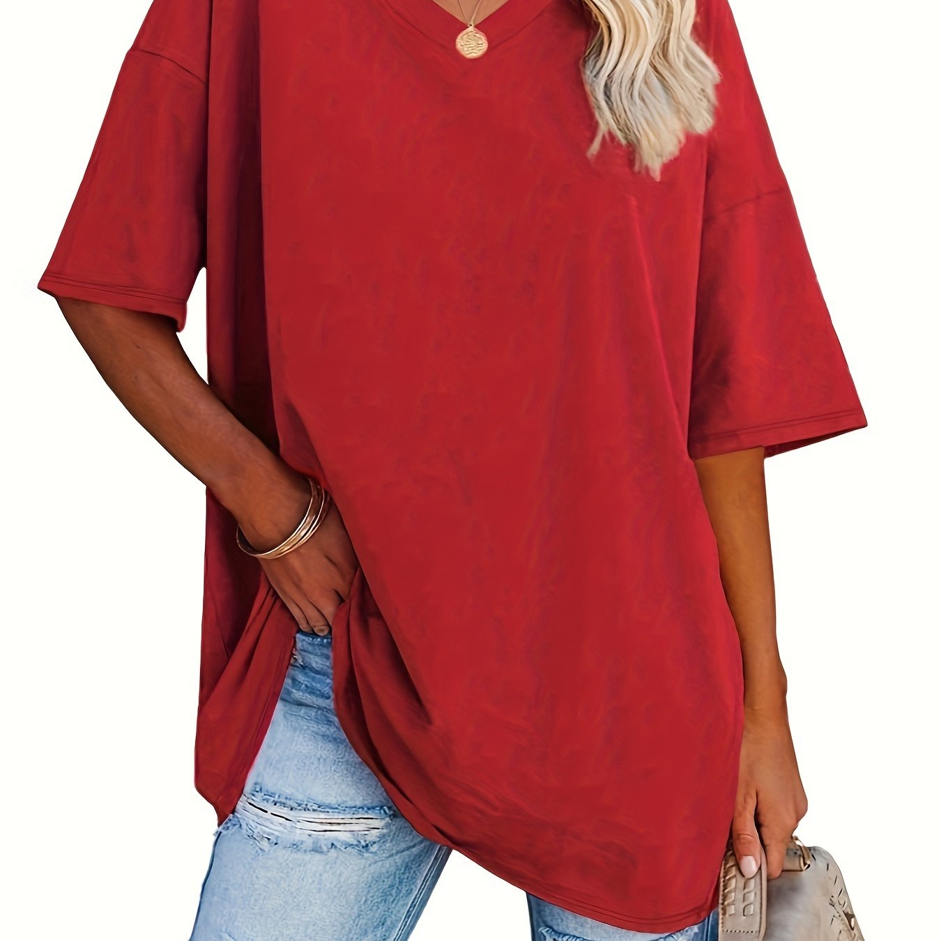 TEMU Plus Size, Cross-border European And American Women's Spring/summer New Loose Fit Half-sleeve Waist-tied Top