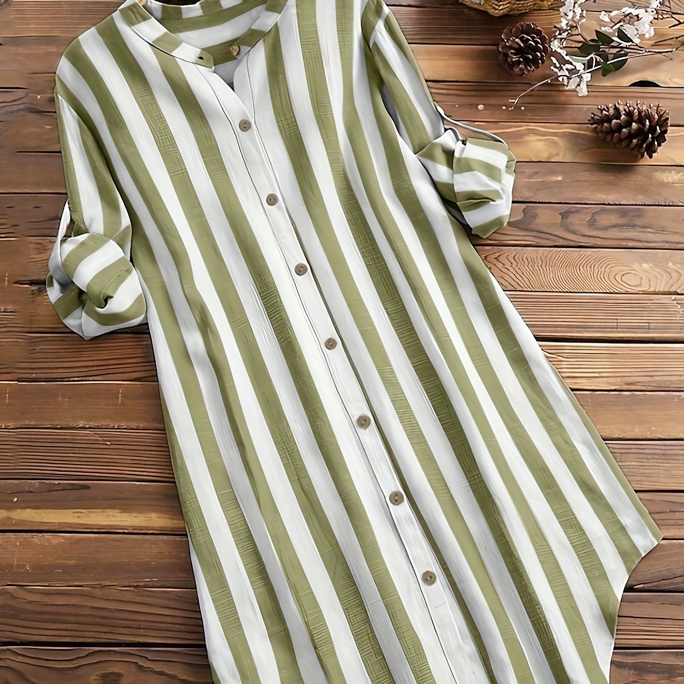 TEMU Plus Size, Plus Size Women's Striped Shirt Dress, Long Length, Casual, Long Sleeve, Shirt Collar, Daily Wear, , , Button-up, Spring, Autumn,