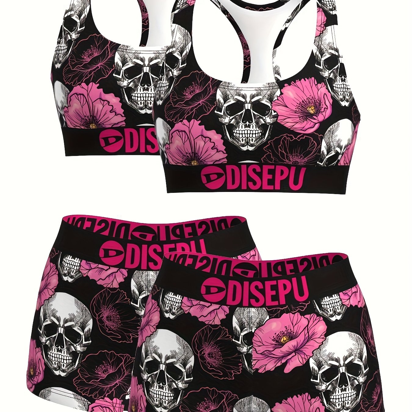 2pcs Set Of Women's Trendy Purple Print High Elastic Breathable Comfortable Sports Bra Fitness Swimming Yoga Running Essential Set