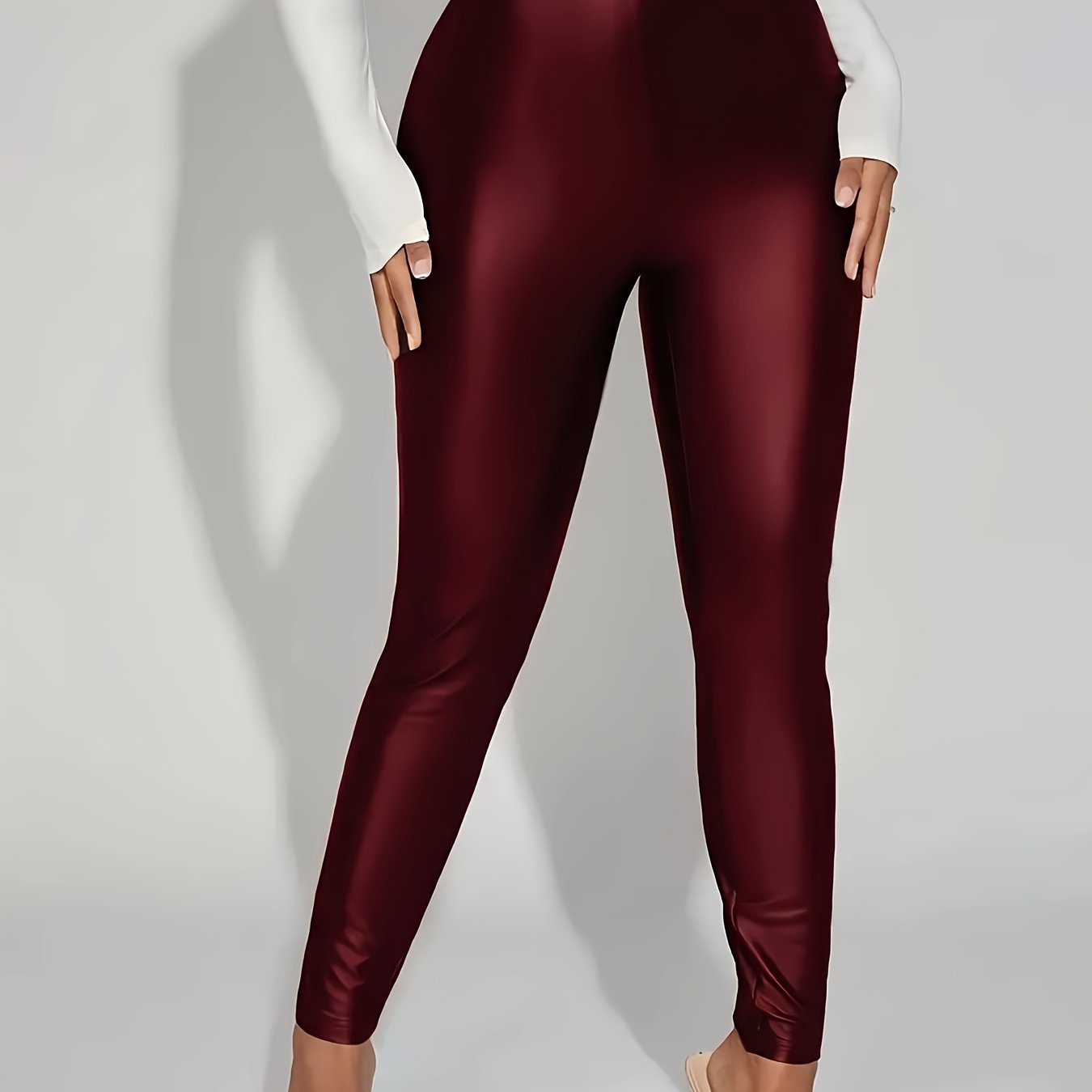 Plus Size, Plus-size Comfortable Fashion Women's Slim-fit Leggings - Solid Color Stretch Tights, Suitable For