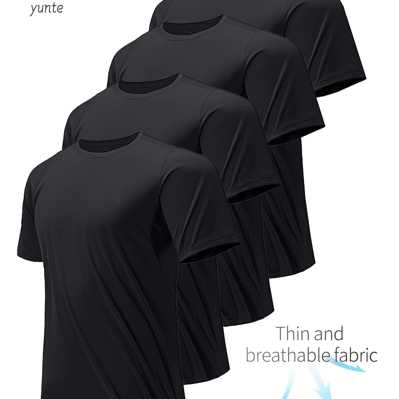 E-shop 4-teiliges Herren-Sport-T-Shirt mit Rundhalsausschnitt, , kurzärmlig, bequem und vielseitig, für Sommer und Frühling, sportlicher Stil, bequeme