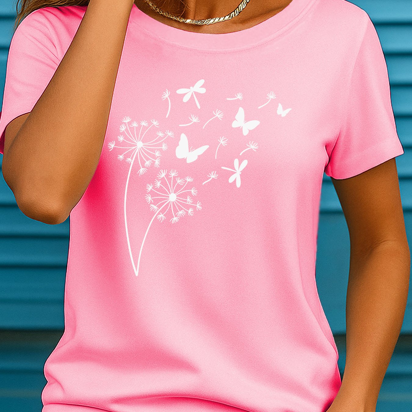 TEMU New Dandelion Dragonfly Wind- Printed T-shirt - Women's Summer Casual Round Neck Short Sleeve T-shirt, Ii 921