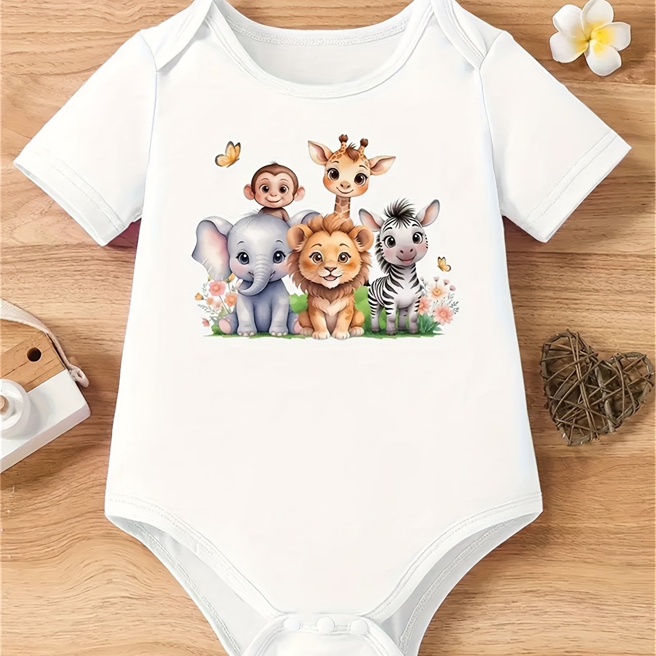 TEMU Girls Cute Short Sleeve Onesie With Cartoon Animal Designs Summer Outdoor Knitting, Perfect For Outdoor