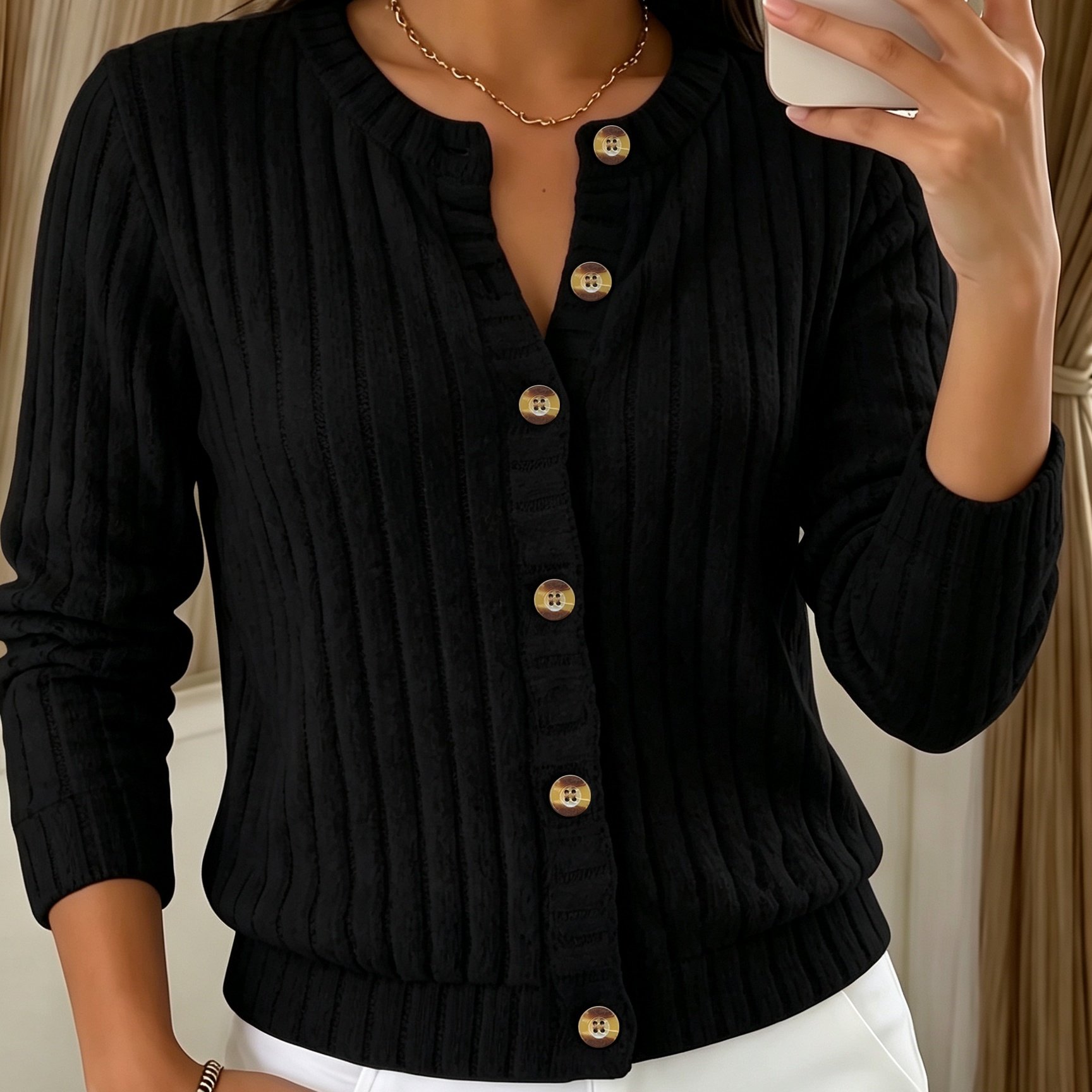TEMU Veste courte coupe ajustée à manches longues et col rond