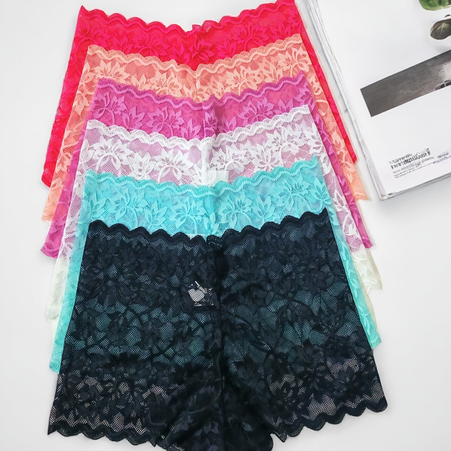 TEMU Set Of 6 Women's Lace Boyshorts, High-waisted With Sexy Lace Patterns, Featuring Beautiful Floral Designs That Are Easy And Elegant, Providing