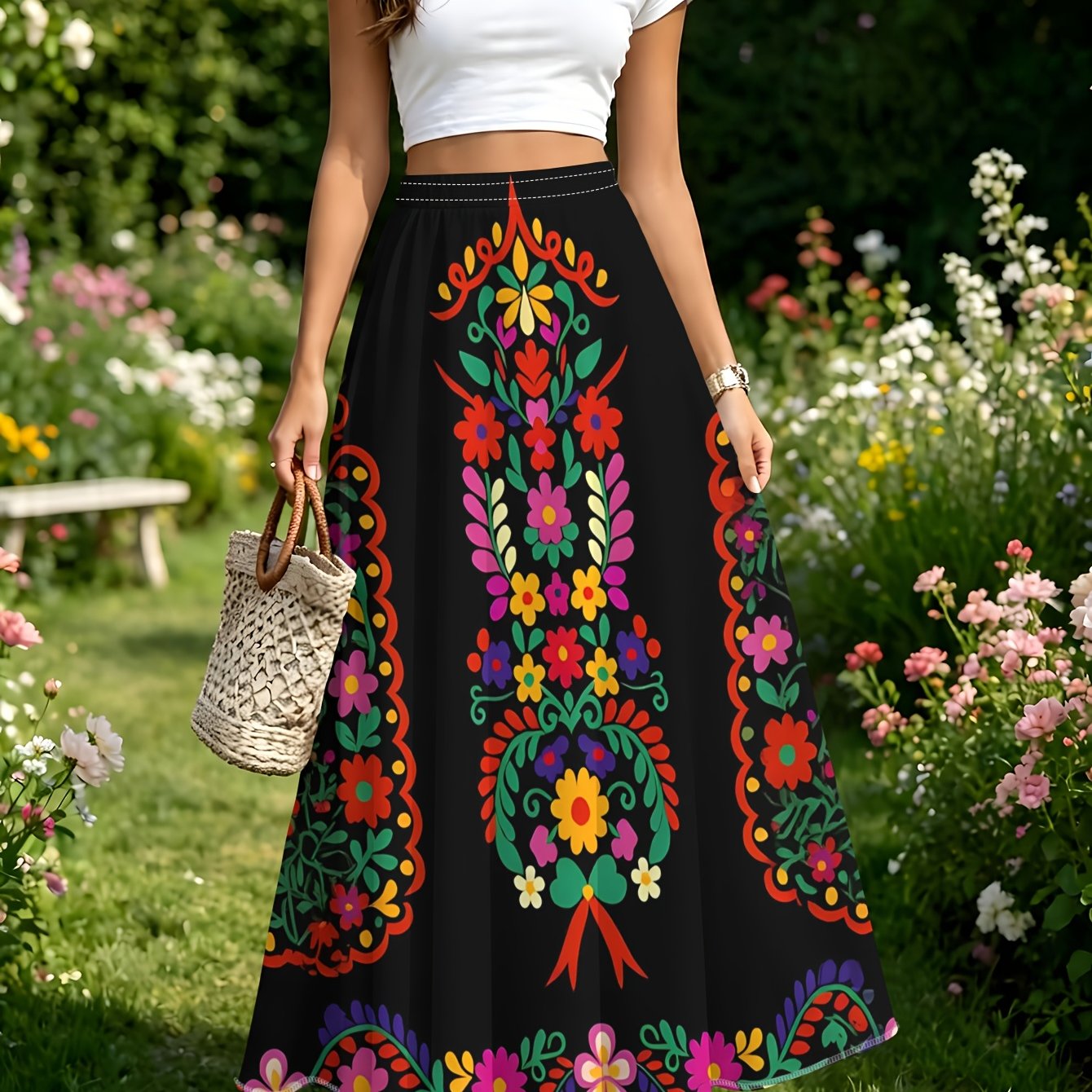 TEMU Falda de estilo con estampado colorido, estilo casual para vacaciones