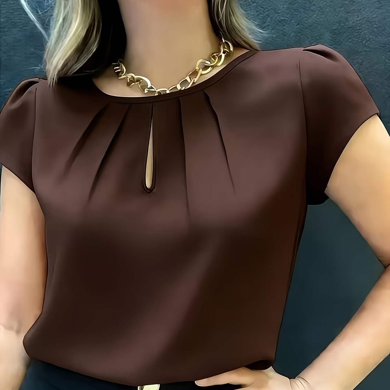 TEMU Elegant Fashion Solid Color Round Neck Top For Women