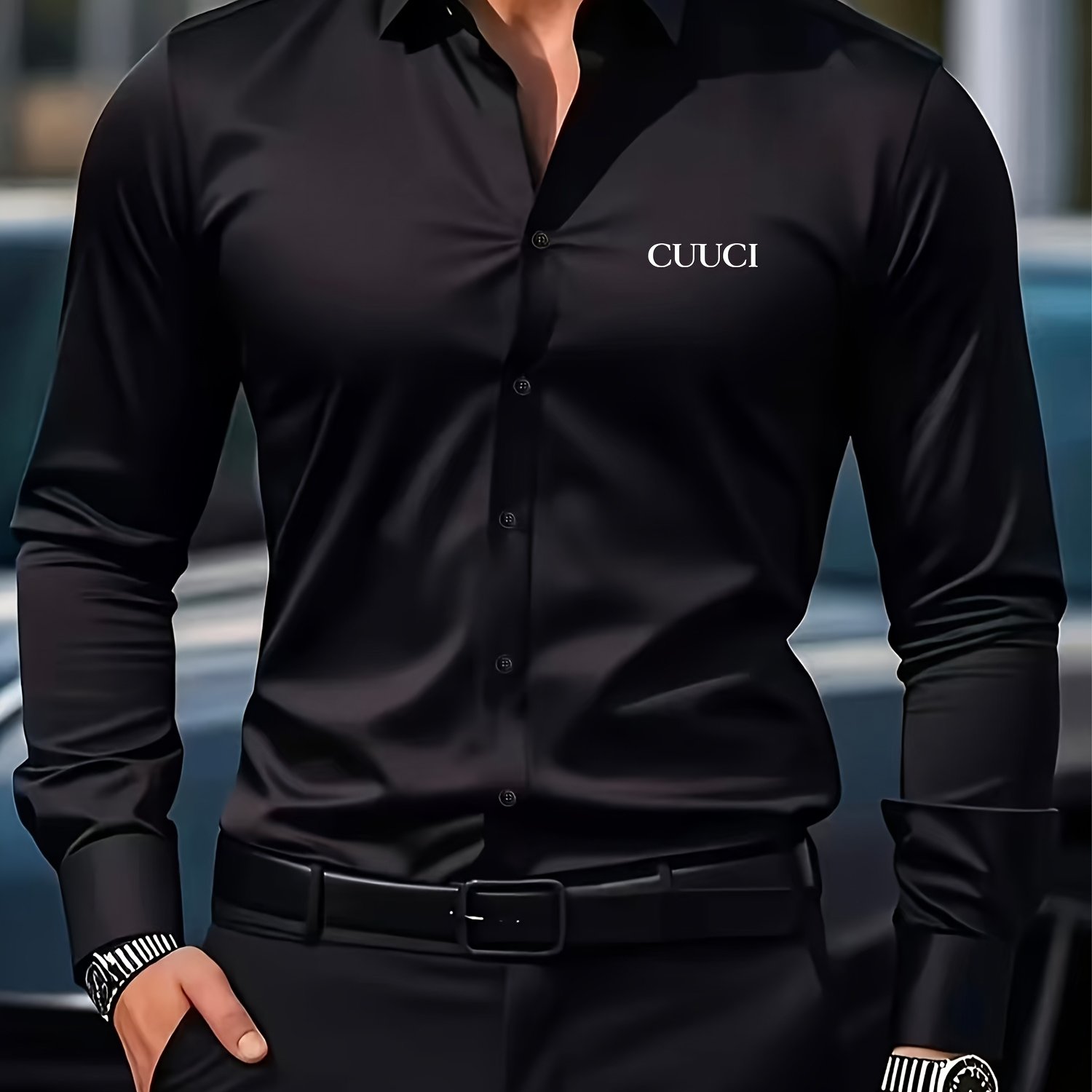 TEMU Fashion Men's Business Casual Long Sleeve Printed Shirt, Essentials