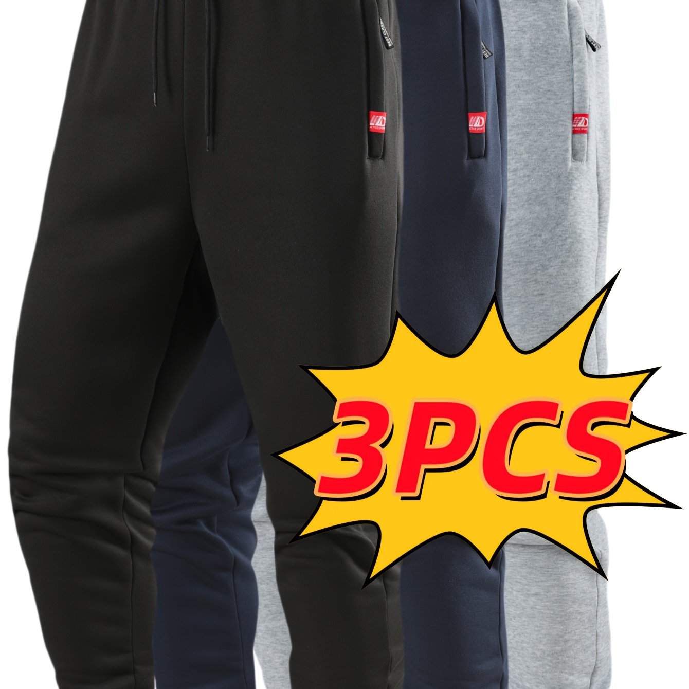 3pcs Set, 4 Color Options, Casual Pants With Warm Legs, Pockets, And Zipper For Men