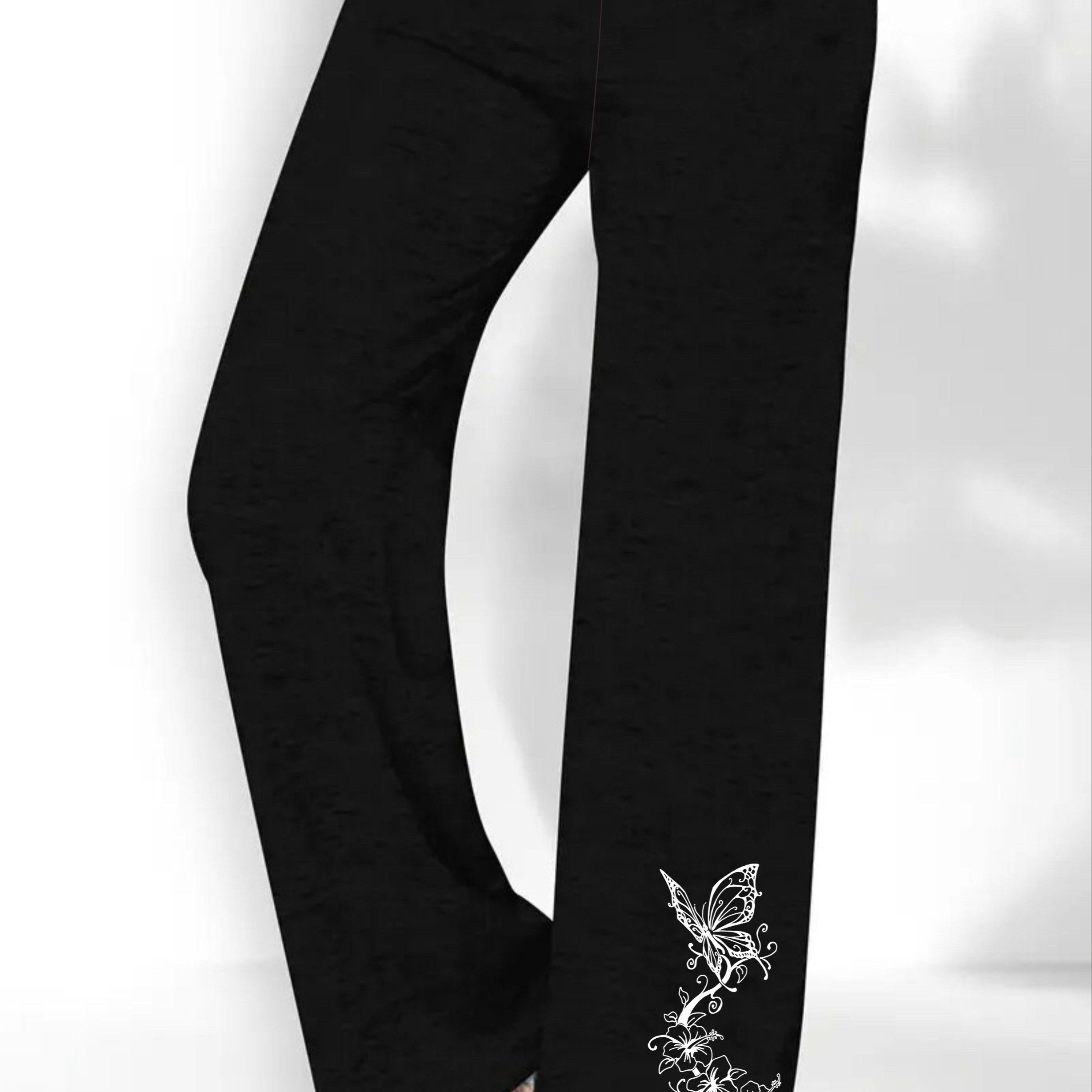 Casual Loose Fit Wide Leg Trousers With Graphic Design, Comfortable Drawstring Pants For Women