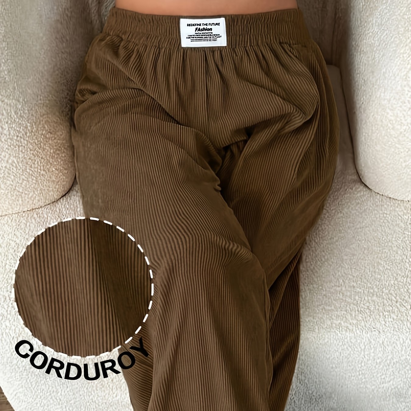 TEMU Grote maten, plus-size corduroy broek met wijde pijpen voor dames - uitgesneden broek met losse pasvorm en patch-corduroy stof, kleur geschikt