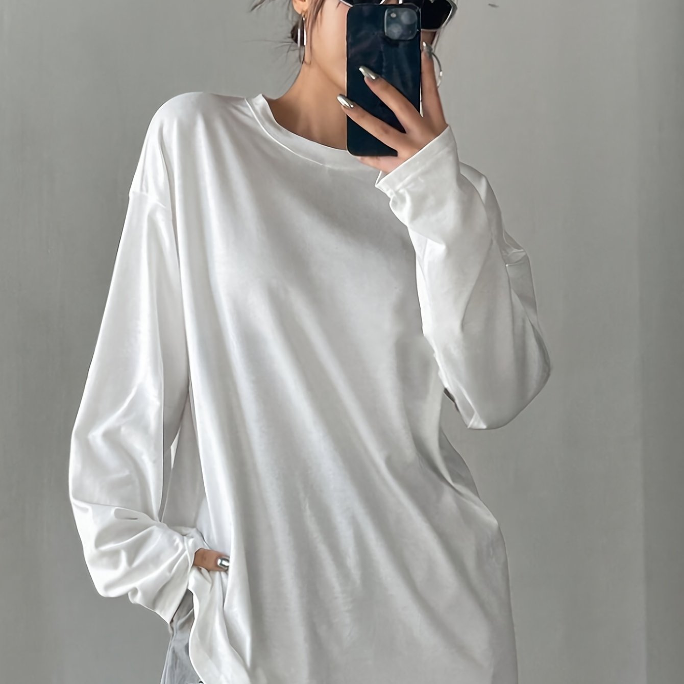 Image of Autumn Winter New Long Sleeve Round Neck Women's T-shirt Base Layer Casual Loose Top