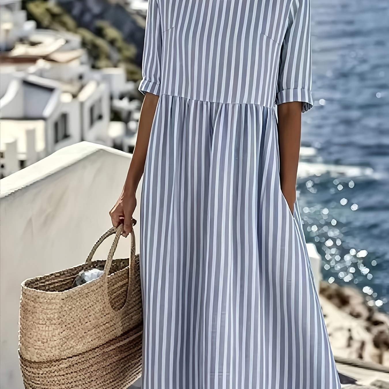 TEMU Women's Vacation Round Neck Short Sleeve Printed Dress (zllz)