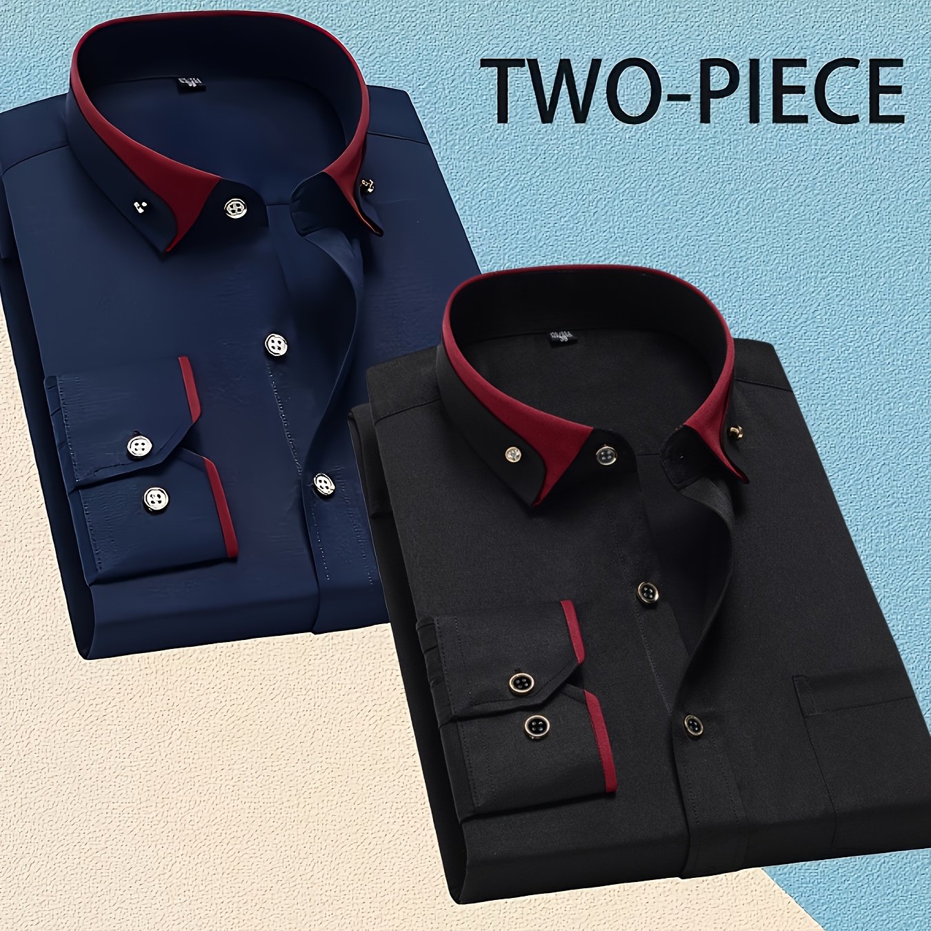 TEMU [two-piece Set] Men's Diamond Button Double-lapel Long-sleeved Shirt, Formal Business , Chest , Suitable For Multiple Occasions