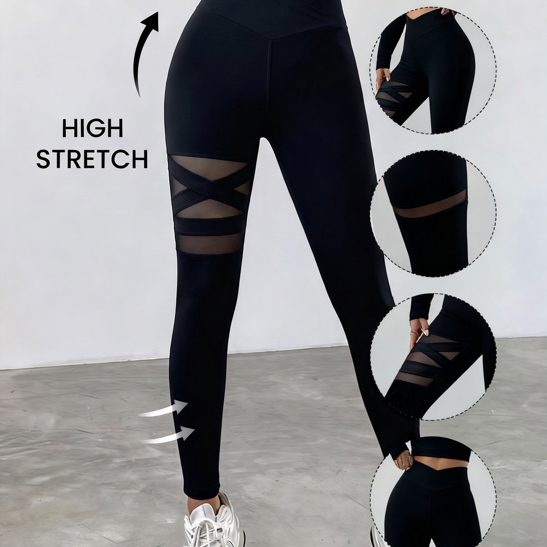 TEMU 1pc High-waisted Full-coverage Sheer Net Athletic Leggings - Lifting Yoga Pants Suitable For Gym, Cycling, Training - Breathable Workout Wear