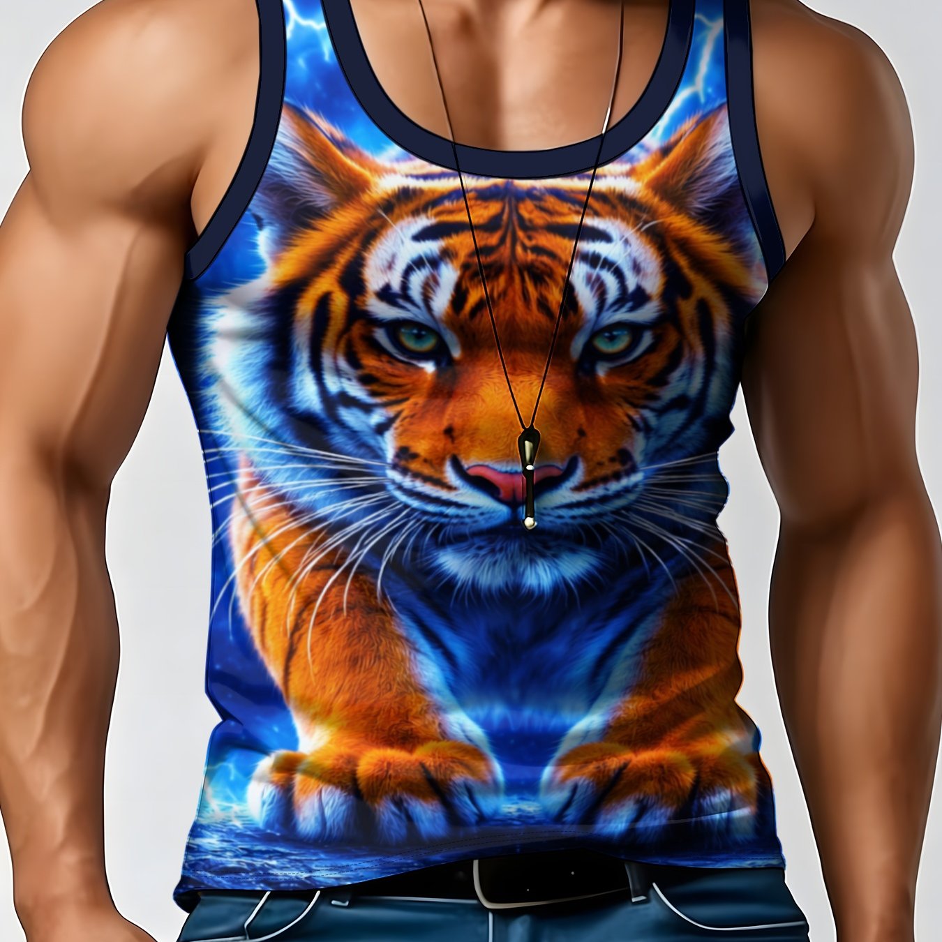 TEMU Men's Fashion Casual Vest With Geometric Print, Round Neck Sleeveless Top, Breathable Summer Wear