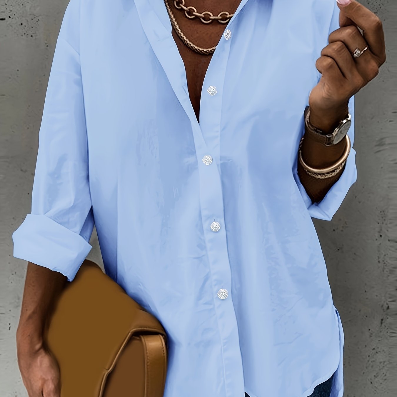 TEMU Wide Shoulder Style Women's Casual Fashion Shirt Women's Top Long Sleeve Women's Clothing
