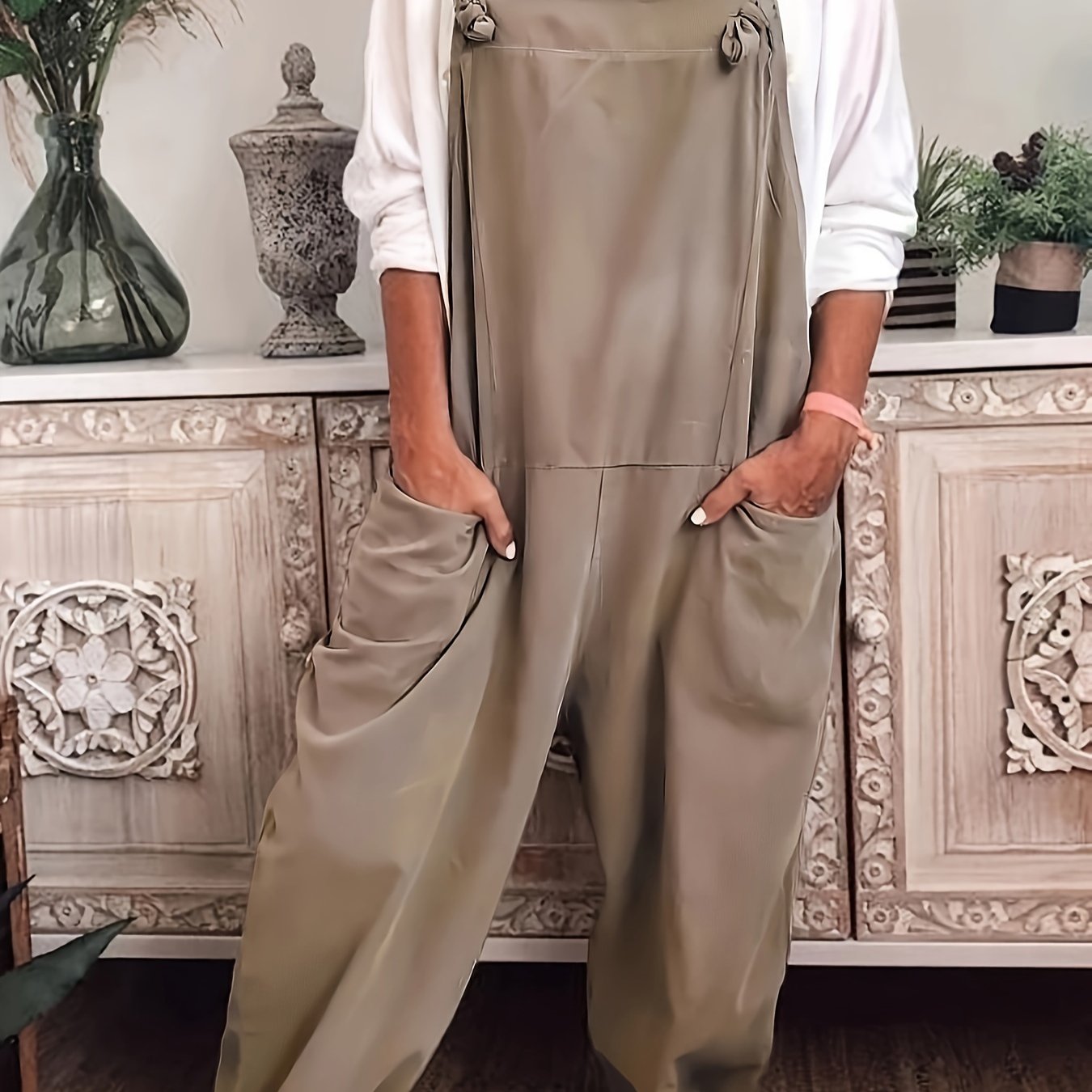 TEMU Solid Pocket Overall Jumpsuit, Casual Overall Jumpsuit For Spring & Summer, Women's Clothing