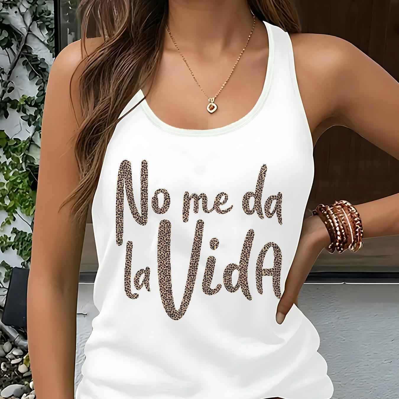 TEMU LY26021123 Chalecos de Mujer con Estampado de Texto " Da " con Diseño de Leopardo, Chalecos de Mujer Cómodos con Etiqueta, Tamaño Estándar de