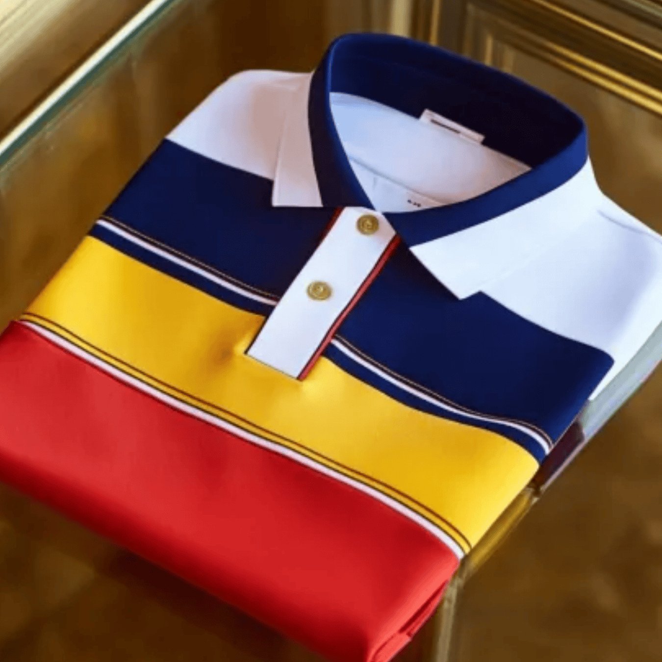 TEMU Polo Homme Business Casual - Blanc, Bleu, Rouge et Jaune à Rayures , Col Contrasté, Vibrant et Tendance, T-Shirt d'Été Respirant à Manches
