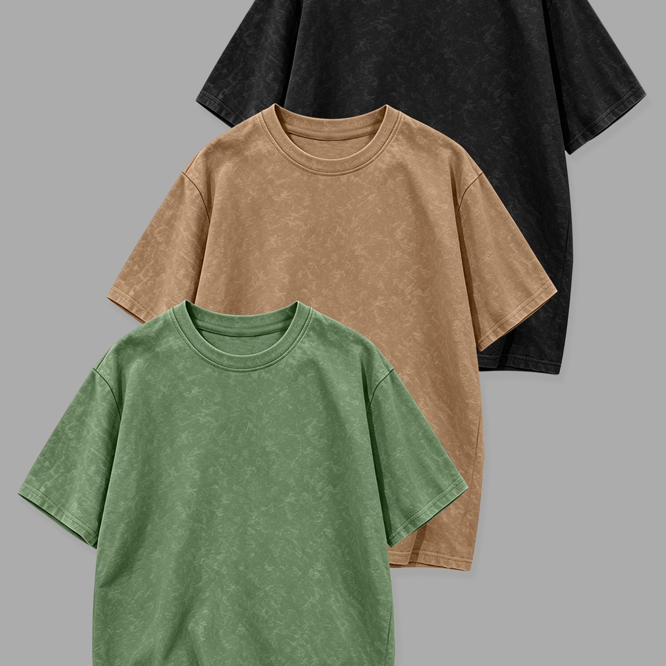 TEMU 3pcs Men's Distressed Short-sleeve T-shirts, Vintage Texture Crew Neck Tops, Oversized Fit Short-sleeve Shirts, Men's Everyday Casual Versatile