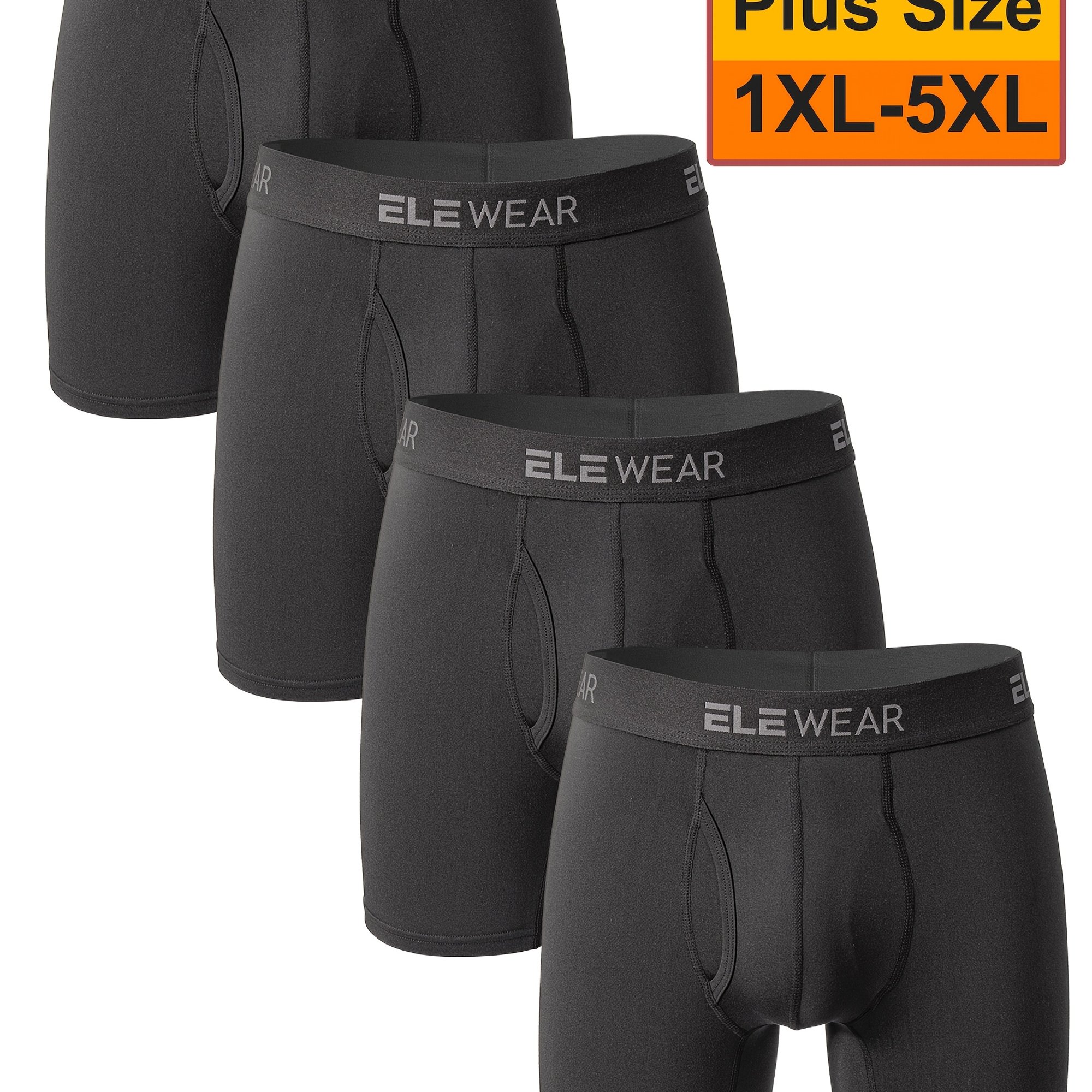 TEMU 4pcs Men's Plus Size Boxer Briefs With Side Opening - Moisture-wicking Quick-dry Athletic Underwear, Mid-stretch Fabric, Machine Washable, Solid