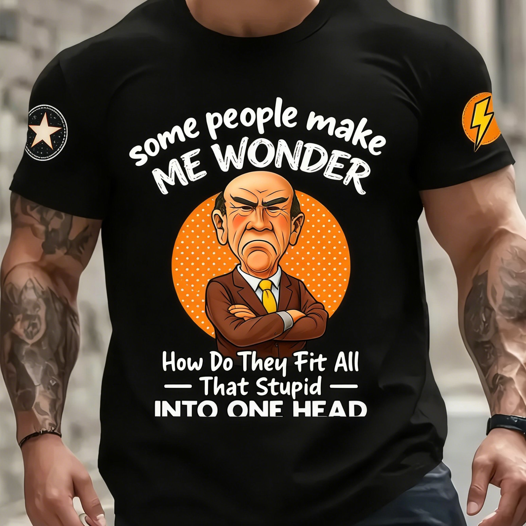 TEMU [printed Design-not Textured] Plus Size Men's Fashion Humorous Angry Old Man T-shirt, Plus Size Men's Short Sleeve T-shirt, Plus Size Loose Fit