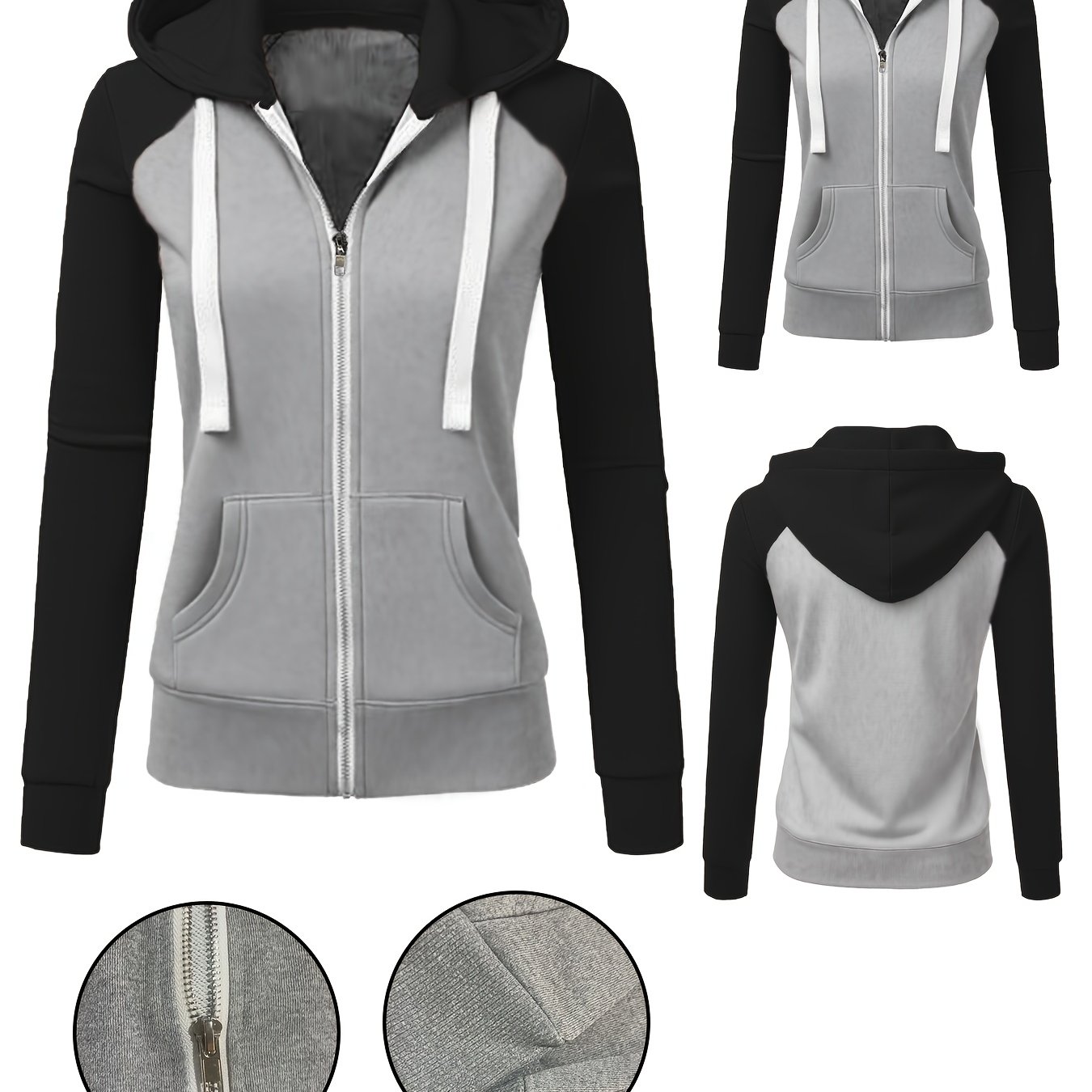 Autumn/winter Women's New Daily Elegant Casual Slim Fit Zipper Drawstring Hooded Jacket With Patch Pockets Warm Coat