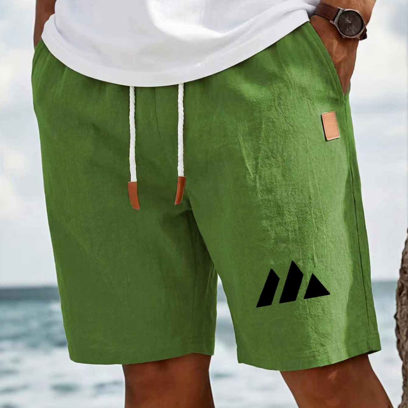 TEMU Men's Linen Shorts, Summer Drawstring Pocket Shorts, Elastic Waistband, Solid , Comfortable And Breathable, Classic And Stylish For Casual Daily