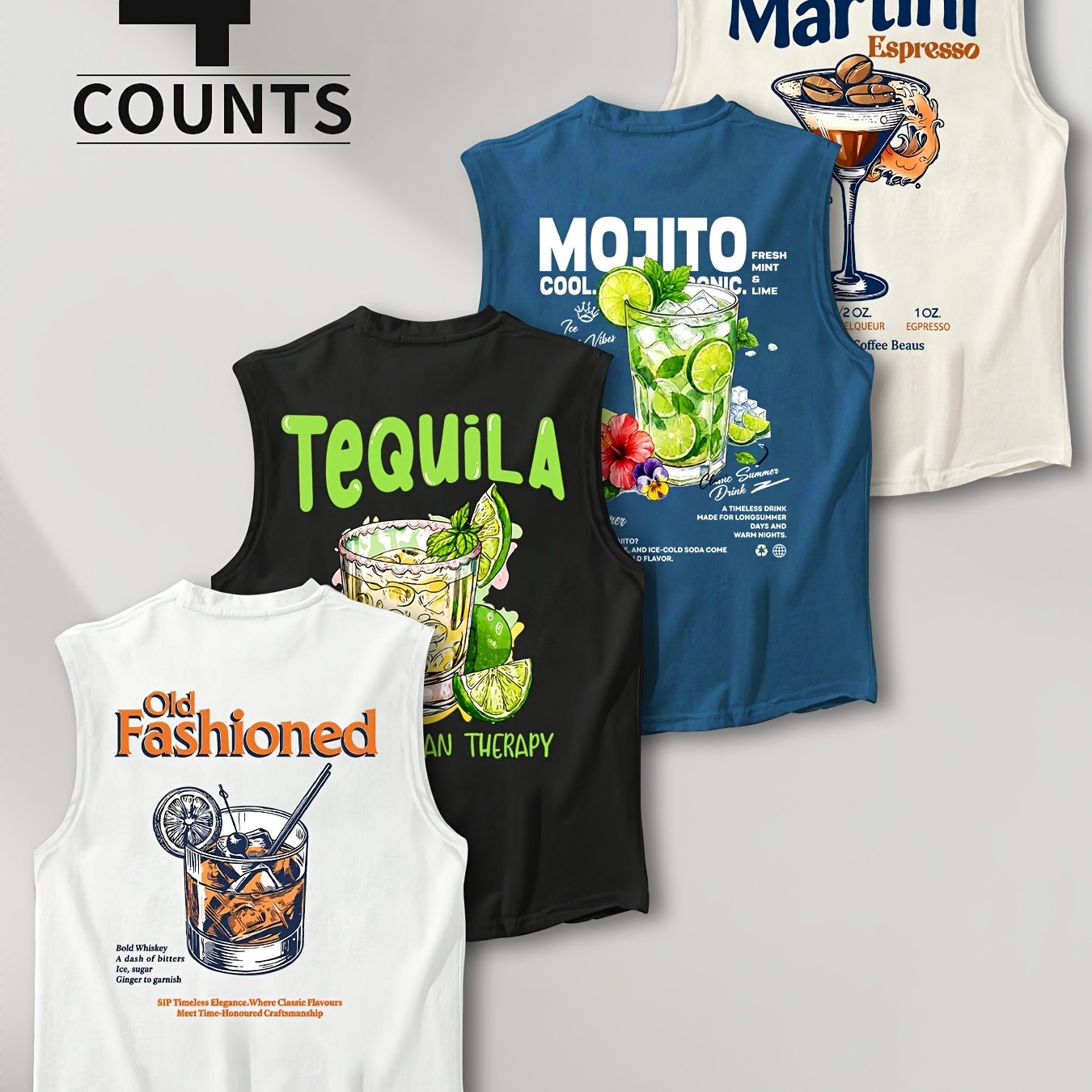 TEMU 4pcs Men's Casual Sleeveless Athletic Vests, Featuring Fashionable Cool Prints, Suitable For Daily Wear And Shopping