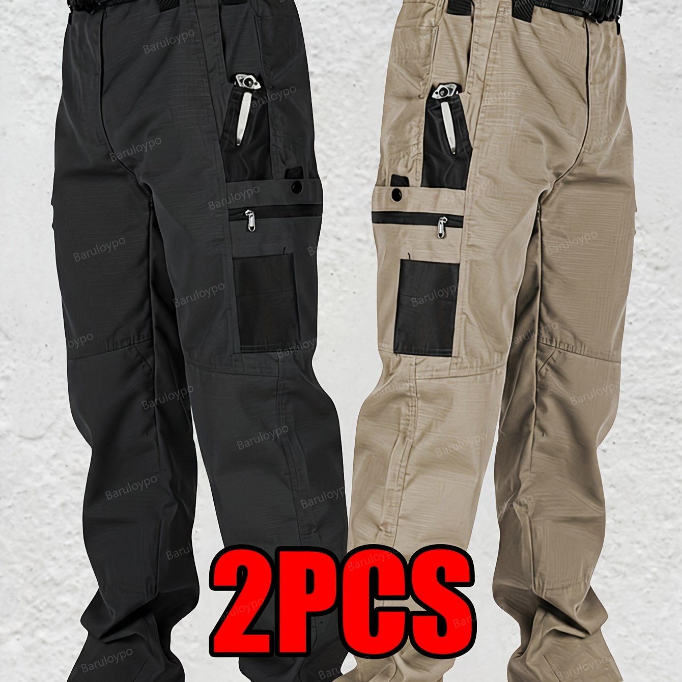 TEMU 2pcs Men's Tactical Cargo Pants, Multi-pocket Work Trousers, High Quality Outdoor Hiking Pants, Durable Straight Leg Utility Pants For Work,