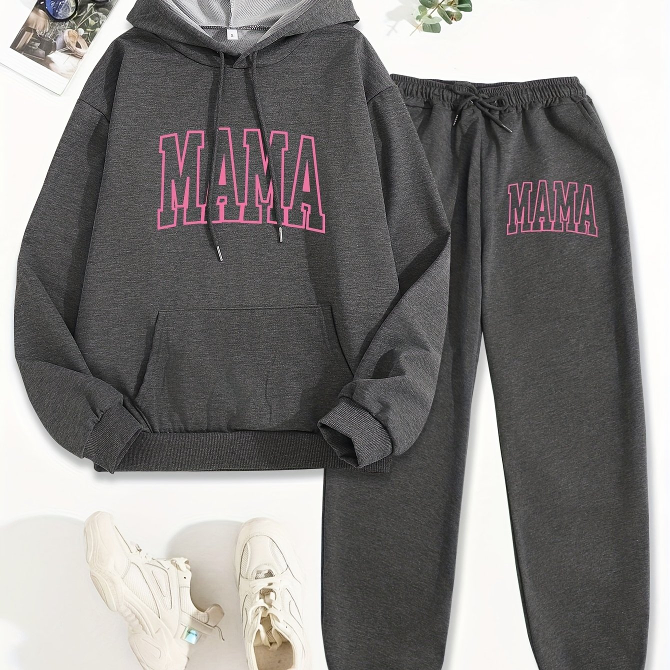 TEMU Vêtements pour femmes comprenant un ensemble deux pièces avec un sweat à capuche et un pantalon, conçu avec des imprimés de lettres