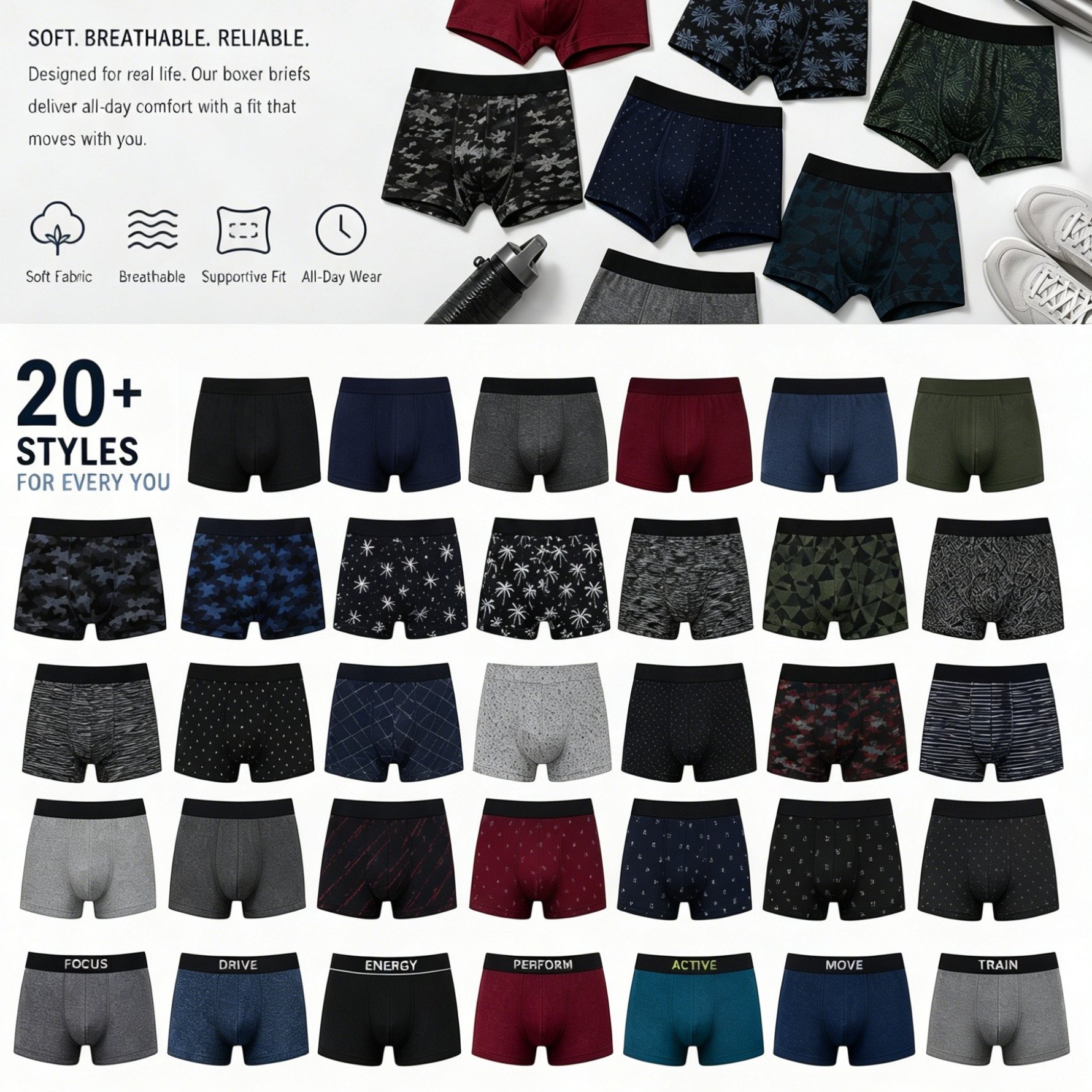 Random 20pcs Assorted Men's Boxer Briefs, High-elasticity, Comfortable, Breathable, And Soft Men's Underwear, Featuring Patterns And Designs, Are