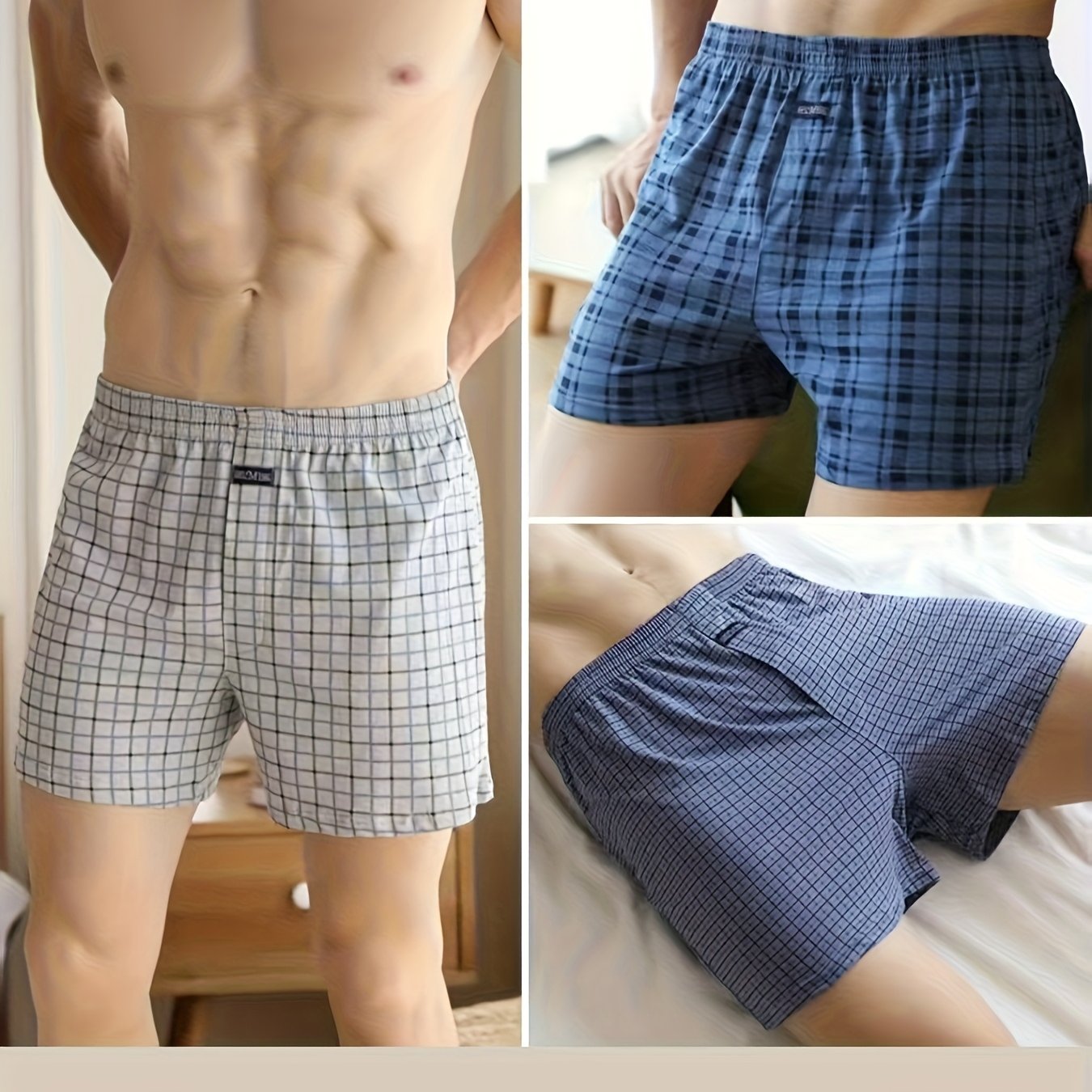 3pcs Men's Boxer Briefs Pants | Fashion Open Front Button Shorts With Geometric Pattern And Medium Stretch Fabric