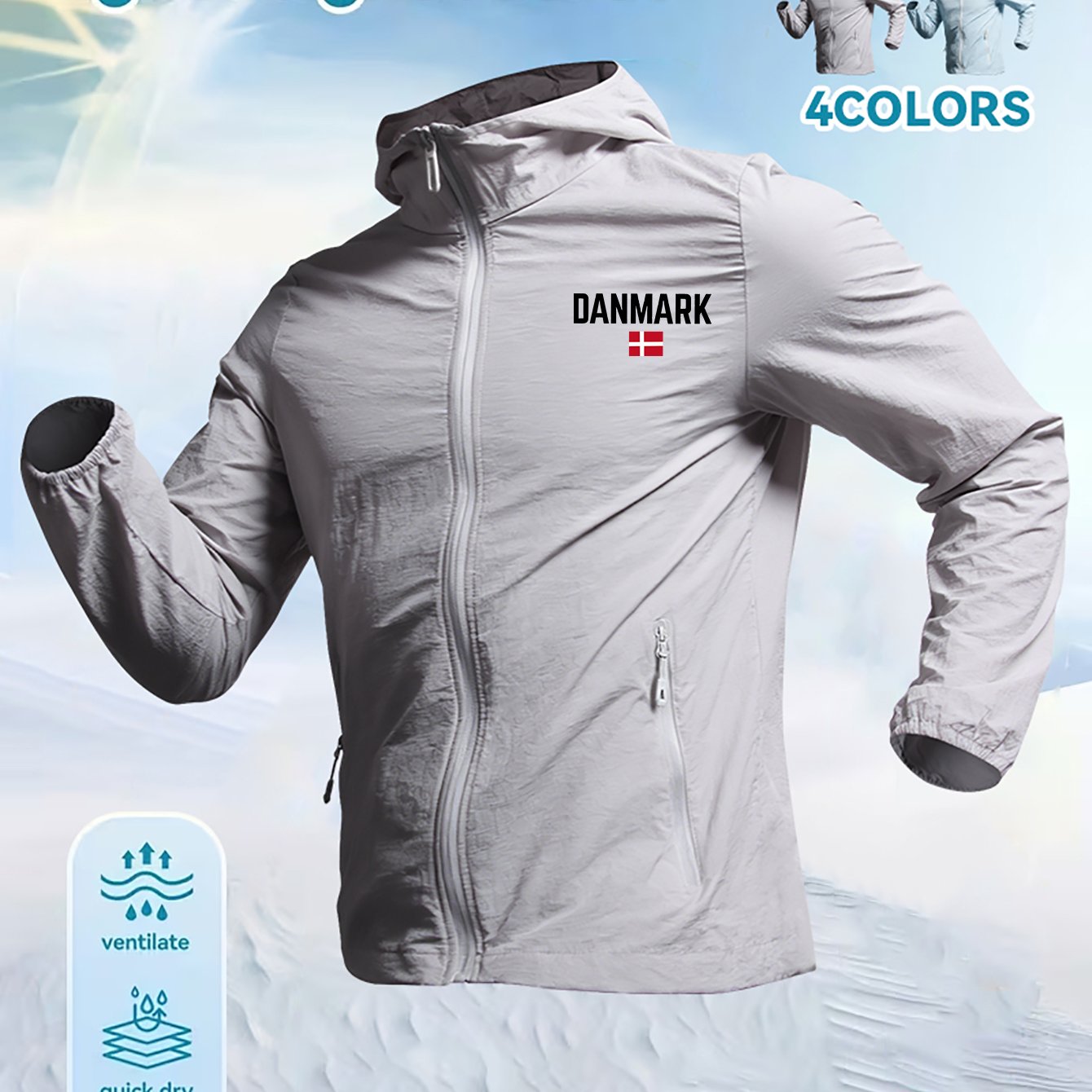 TEMU Nordic Minimalist Style Danmark Denmark Flag Print Men's Summer Lightweight Hooded Skin Suit For Outdoor Travel And Casual Wear