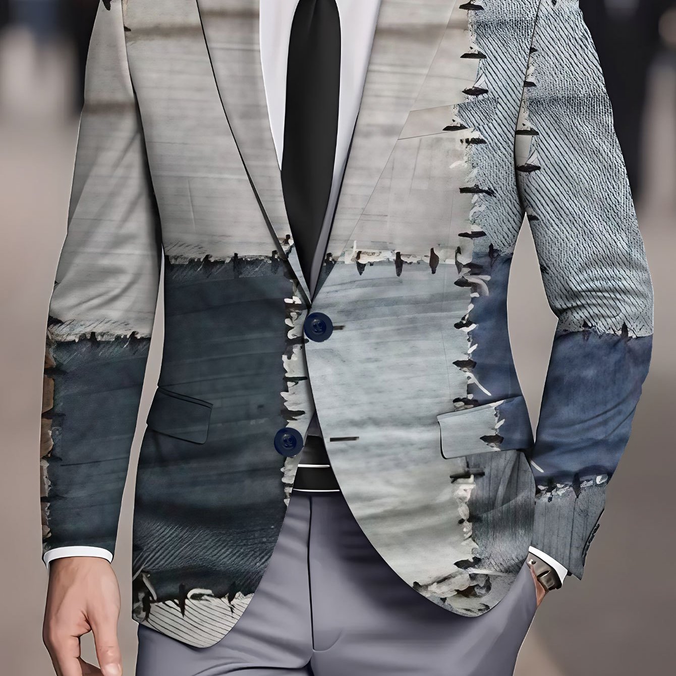 TEMU Men's Casual Standard Size Suit Denim Stitched Vintage Handicraft Fabric Texture, Fashionable, , , Dopamine Trend, Comfortable, Street Style,