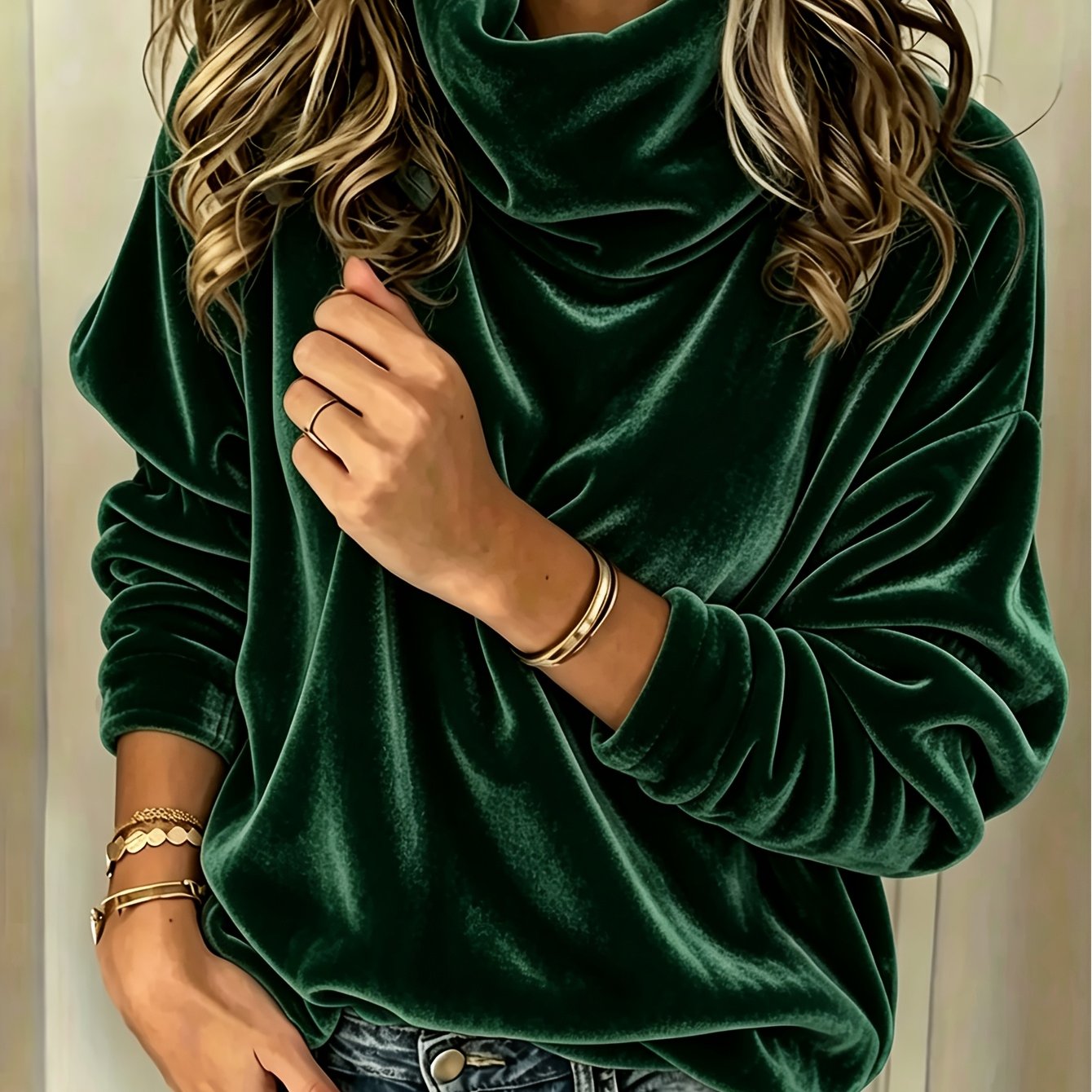 TEMU Women's Slouchy Turtleneck Long-sleeve Top, Loose And Draped Pullover Base Layer, Lazy And High-neck Sweatshirt, Versatile Casual Inner Or Outer