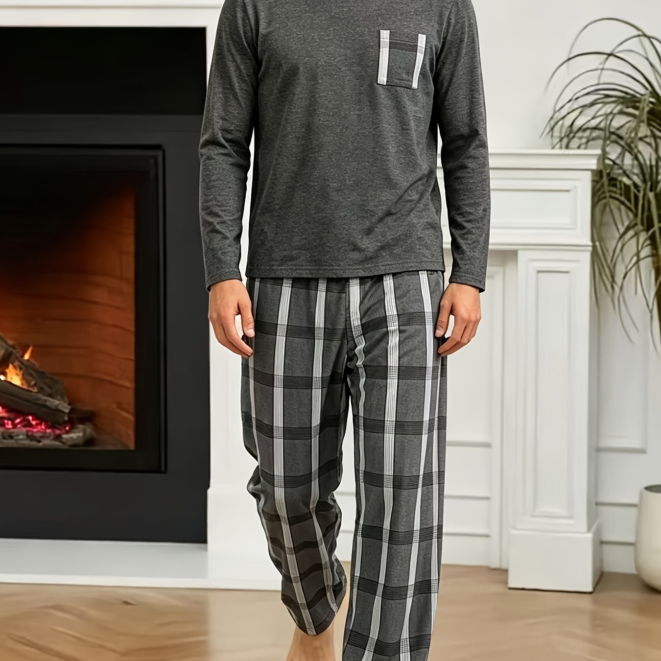 Men's Autumn/winter Print Long Sleeve Long Pants Loungewear Set (note: Pocket Pattern Random)
