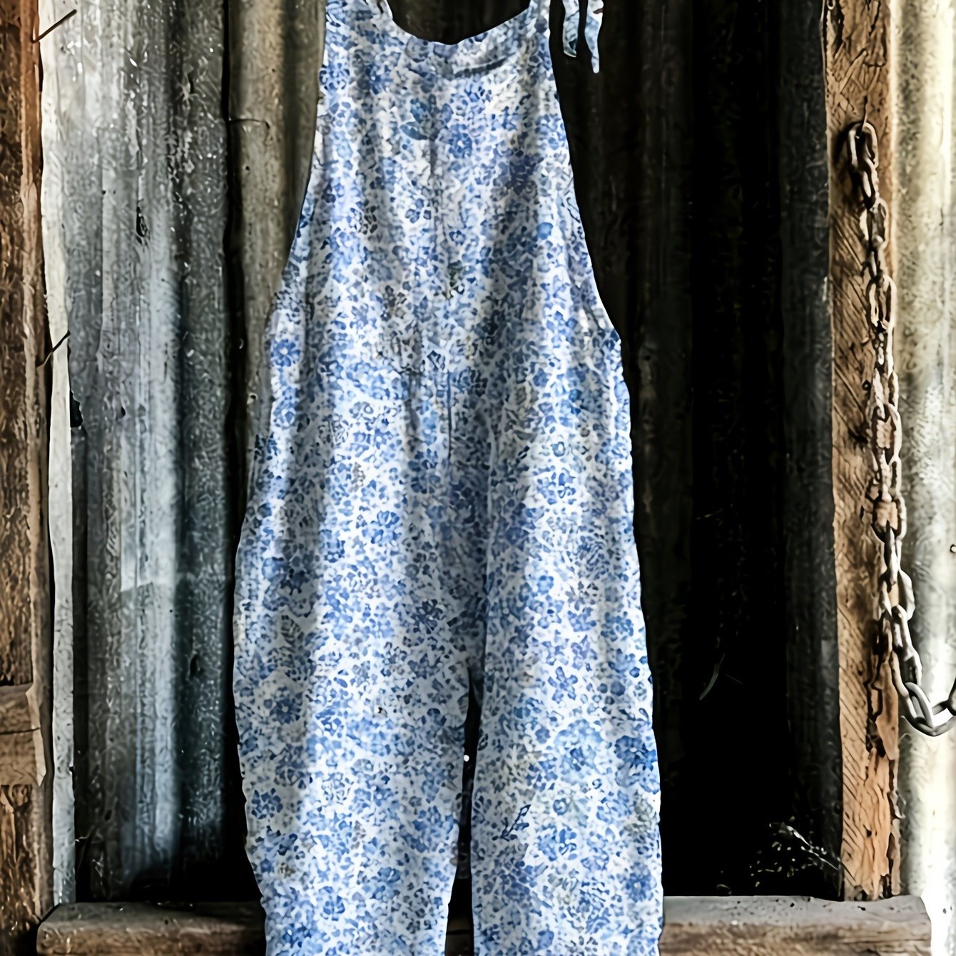 Image of Plus Size - Plus-size Women's Floral Overalls, Loose And Comfortable, Artistic Style Jumpsuit For Summer, Casual And Versatile