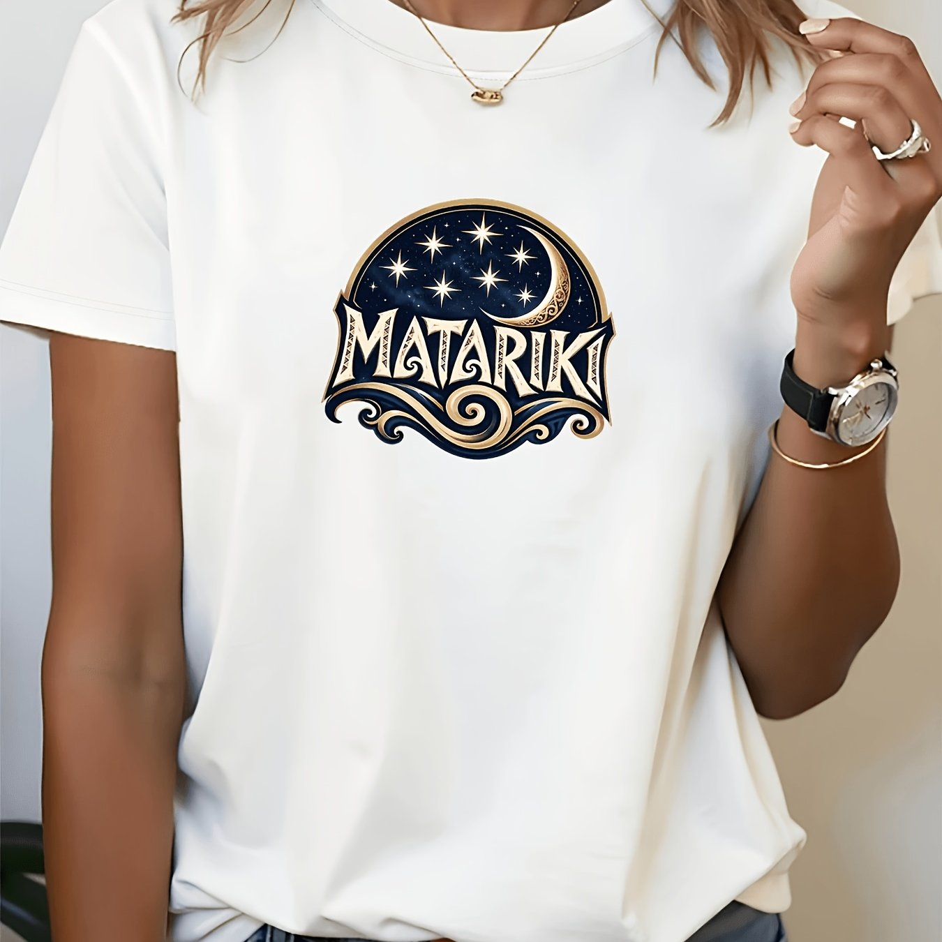 TEMU Women's Maori T-shirt - Short Sleeve Round Neck Casual Top With Cultural Print Suitable For Holidays, Parties, Vacations, New Year Gifts, Spring
