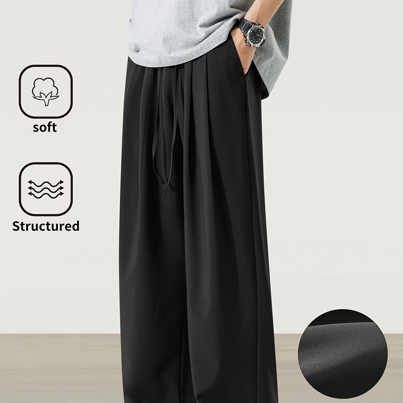 TEMU Men's Urban Summer Wrinkle-resistant Wide-leg Pants