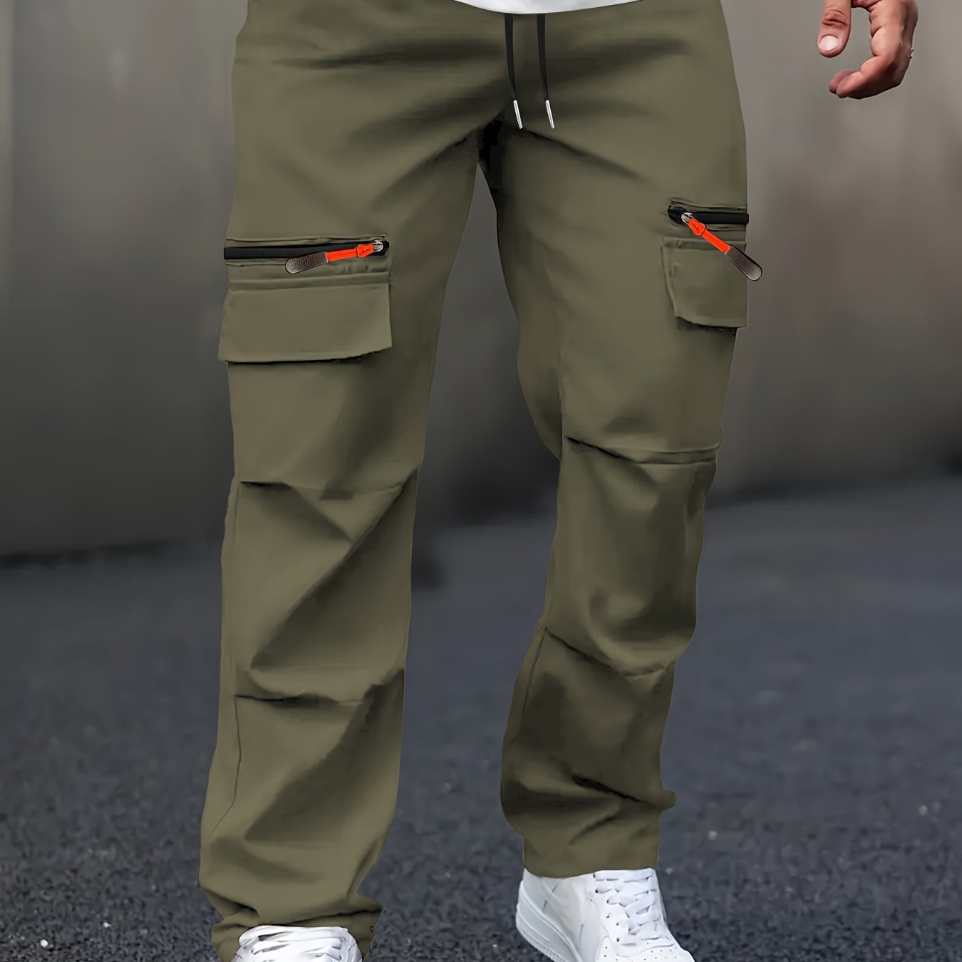 TEMU Men's Casual Cargo Pants With Multiple Pockets - Straight Leg, Loose Fit,, Zipper Details, Perfect For Spring And Fall
