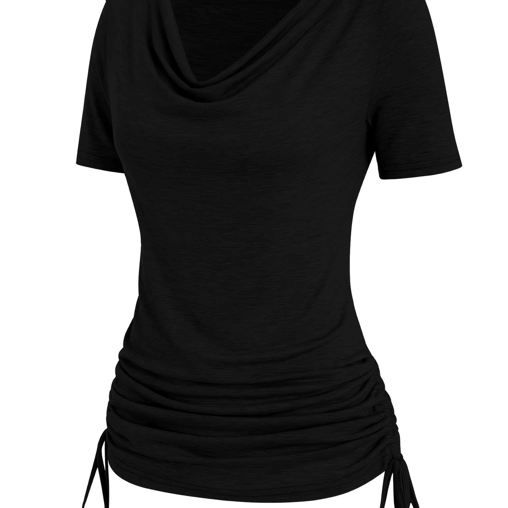 Image of Plus Size Drop Shoulder Hem Drawstring Short Sleeve T-shirt