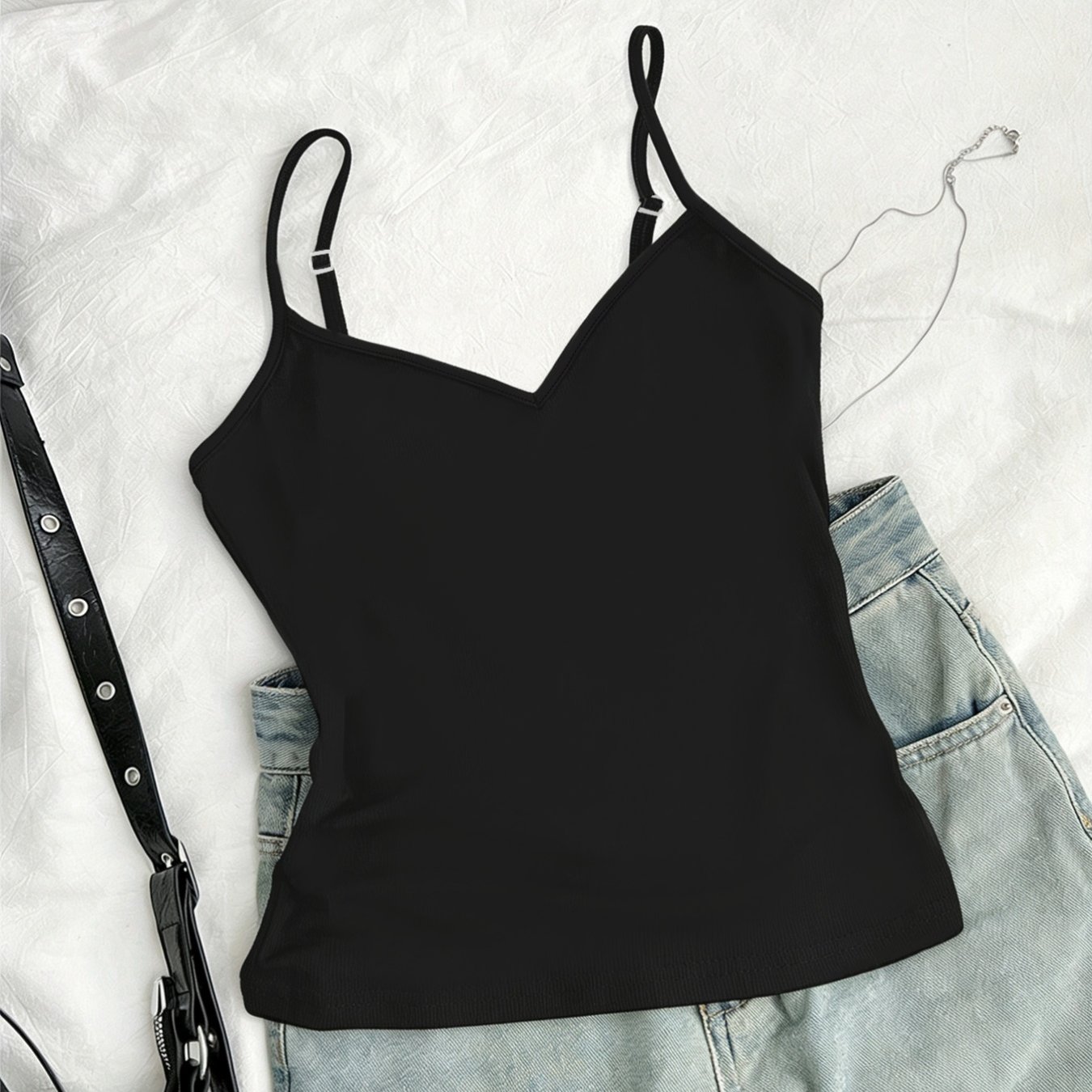 TEMU 2026 New Arrival V-neck Camisole - Plain Y2k Retro Spicy Adjustable Thin Straps Cropped V-neck Camisole, Women's New Sleeveless Top For Summer,